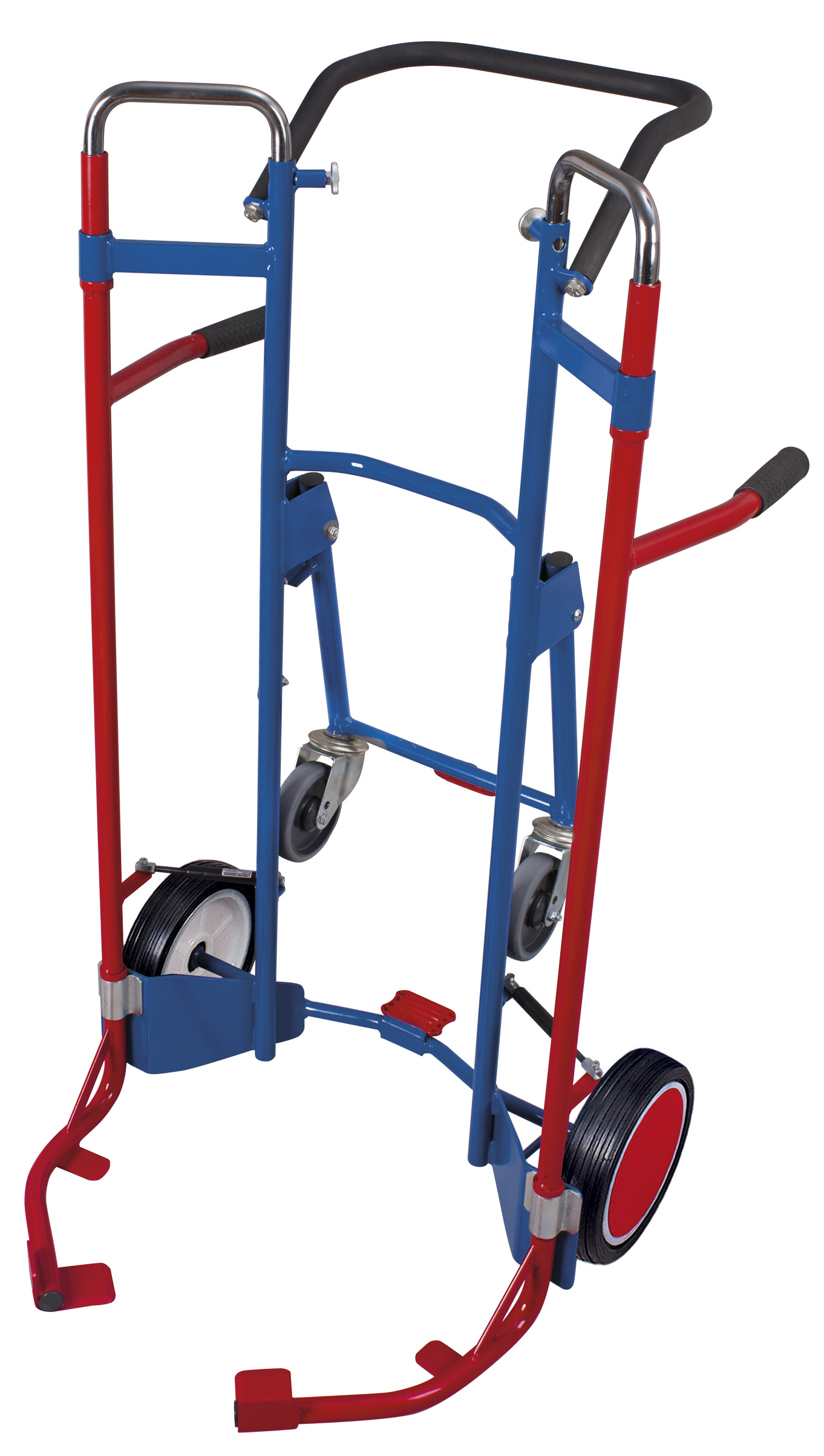 Vielseitige Reifenkarre mit 4-stufigem Teleskopauszug 705 x 740 x 1275–1905 mm, 200 kg Traglast, Vollgummibereifung, RAL 5010, für Werkstatt & Lager