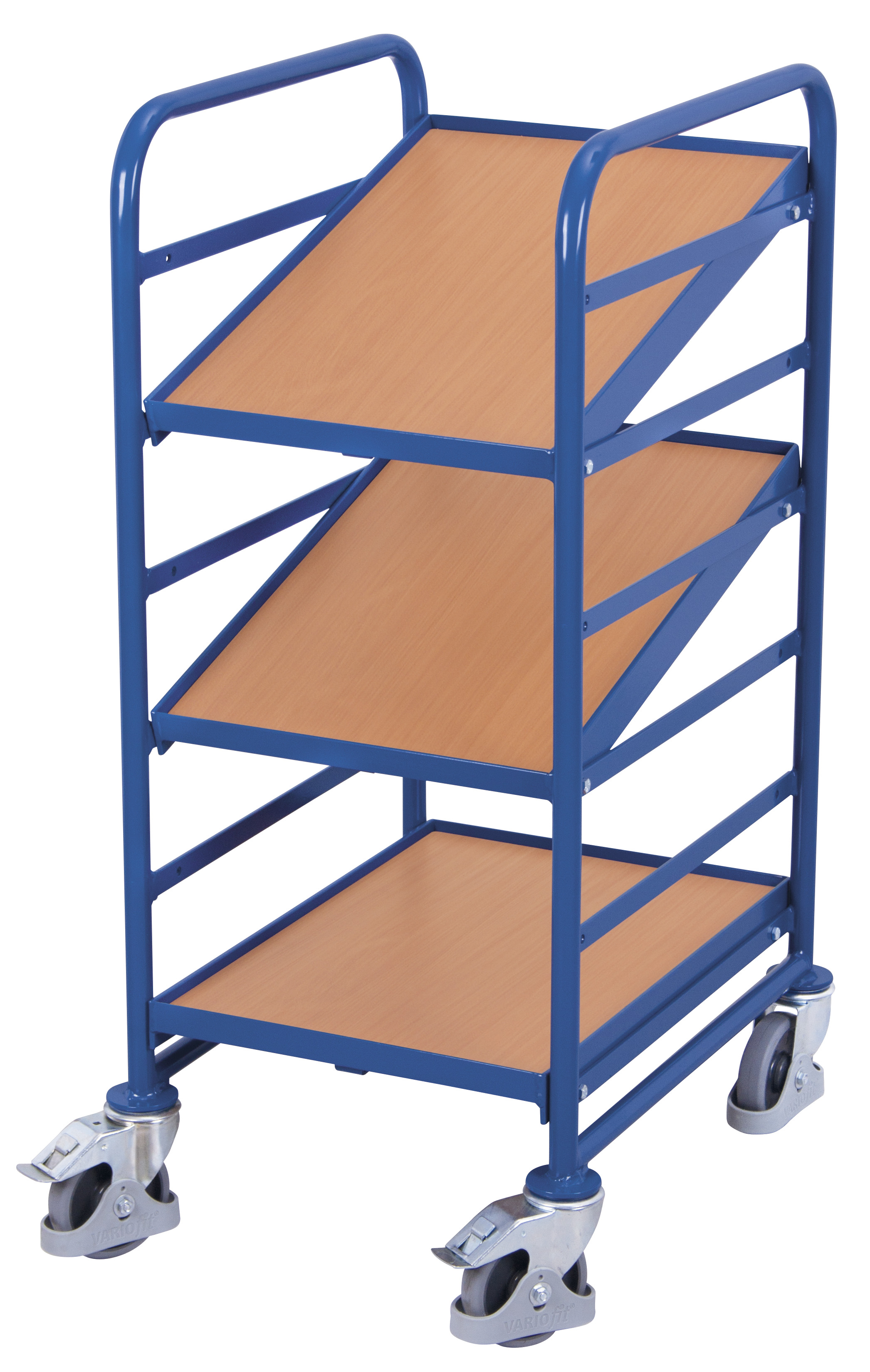Kompakter Eurokastenwagen 520 x 665 x 1125 mm mit 3 Holzböden, für Kisten 600 x 400 mm, RAL 5010, ideal für Lager & Kommissionierung Kompakter Eurokastenwagen 520 x 665 x 1125 mm mit 3 Holzböden, für Kisten 600 x 400 mm, RAL 5010, ideal für Lager & Kommissionierung