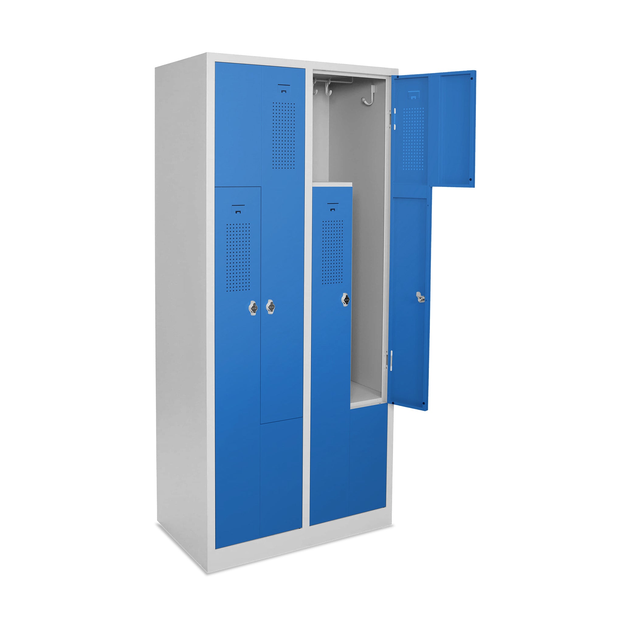 Z-Spind mit 4 Drehriegeln, 800 × 500 × 1800 mm, Farbe lichtgrau / enzianblau