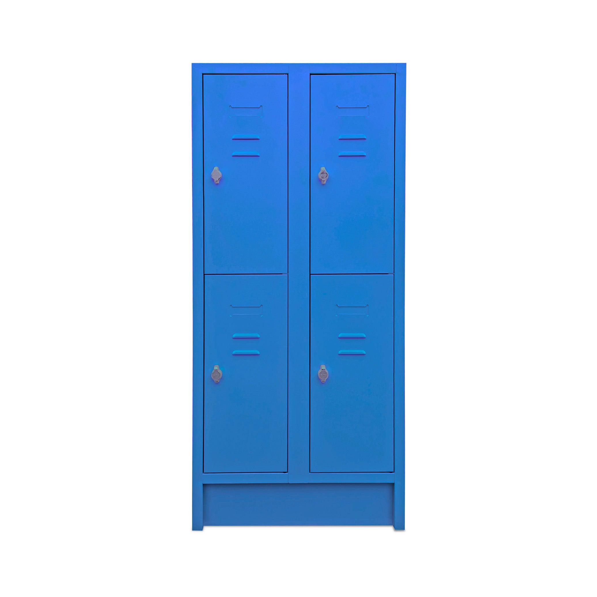 Moderner Schul-Fächerspind, 2 Abteile mit je 2 Fächern, 1600 mm hoch, Farbe Enzianblau Kindergarten-Fächerspind mit 4 Fächern, 2 Abteile, 1400 mm hoch, Farbe Enzianblau – langlebige Aufbewahrung für Kindergärten