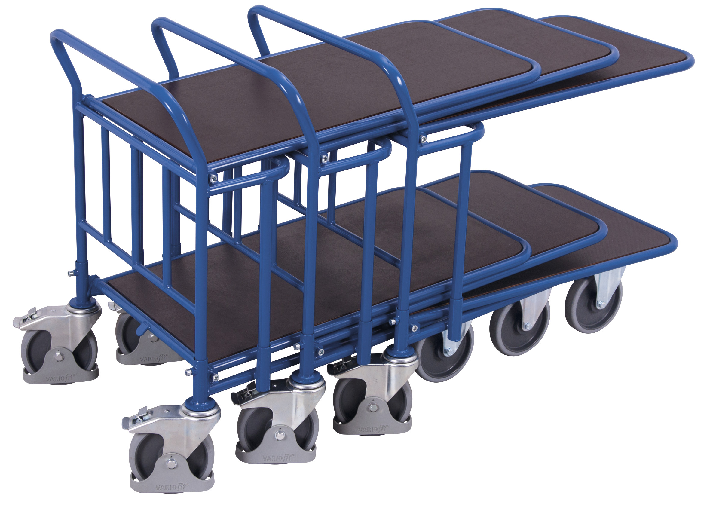 Großzügiger C+C Wagen mit 2 Ladeflächen 1140 × 740 mm mit Siebdruck-Oberfläche, 500 kg Traglast, RAL 5010, ideal für Lager & Werkstatt