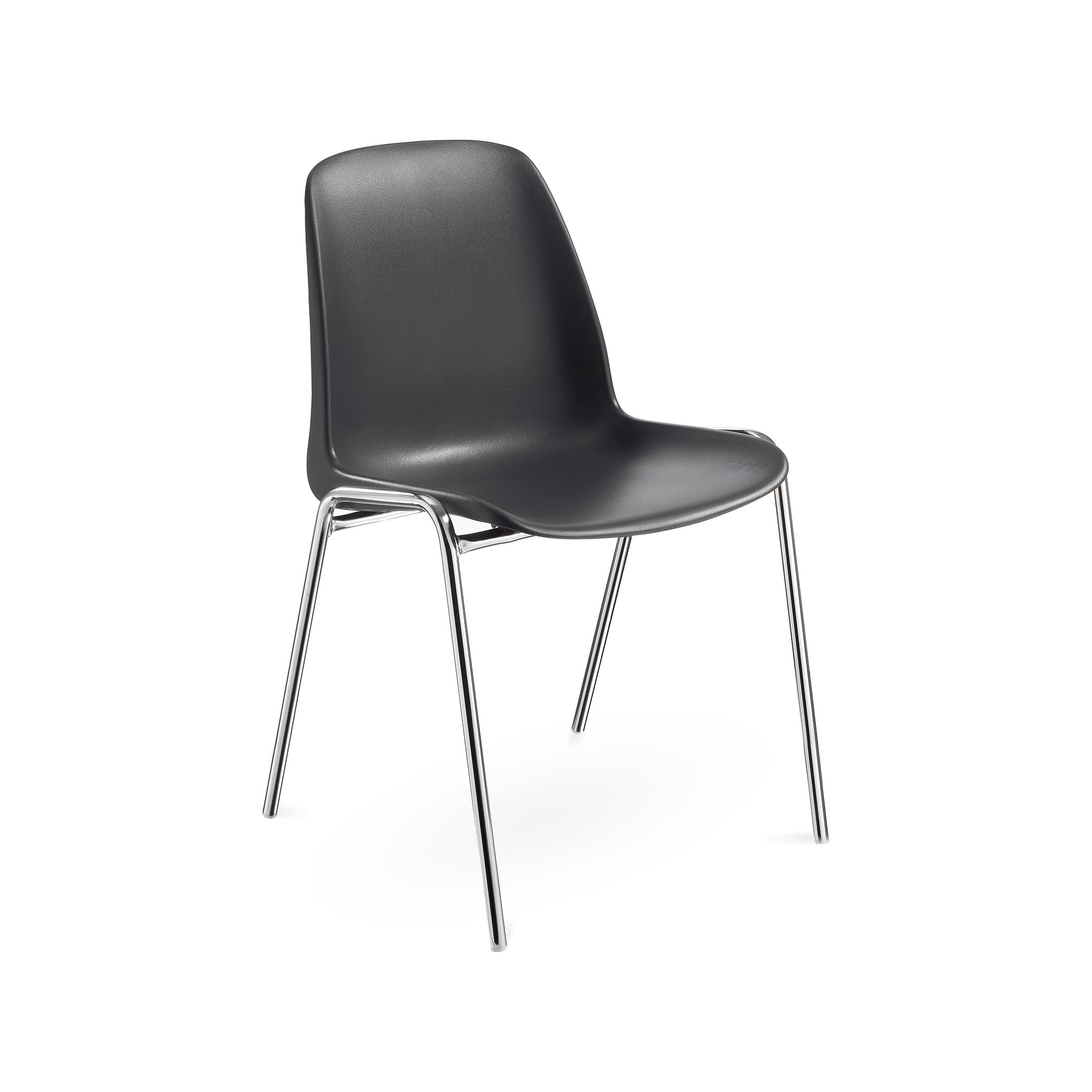 Stapelbarer Schalenstuhl aus Kunststoff, Farbe Anthrazit/Chrom – preiswert und funktional Stapelbarer Schalenstuhl aus Kunststoff, Farbe Anthrazit/Chrom – preiswert und funktional