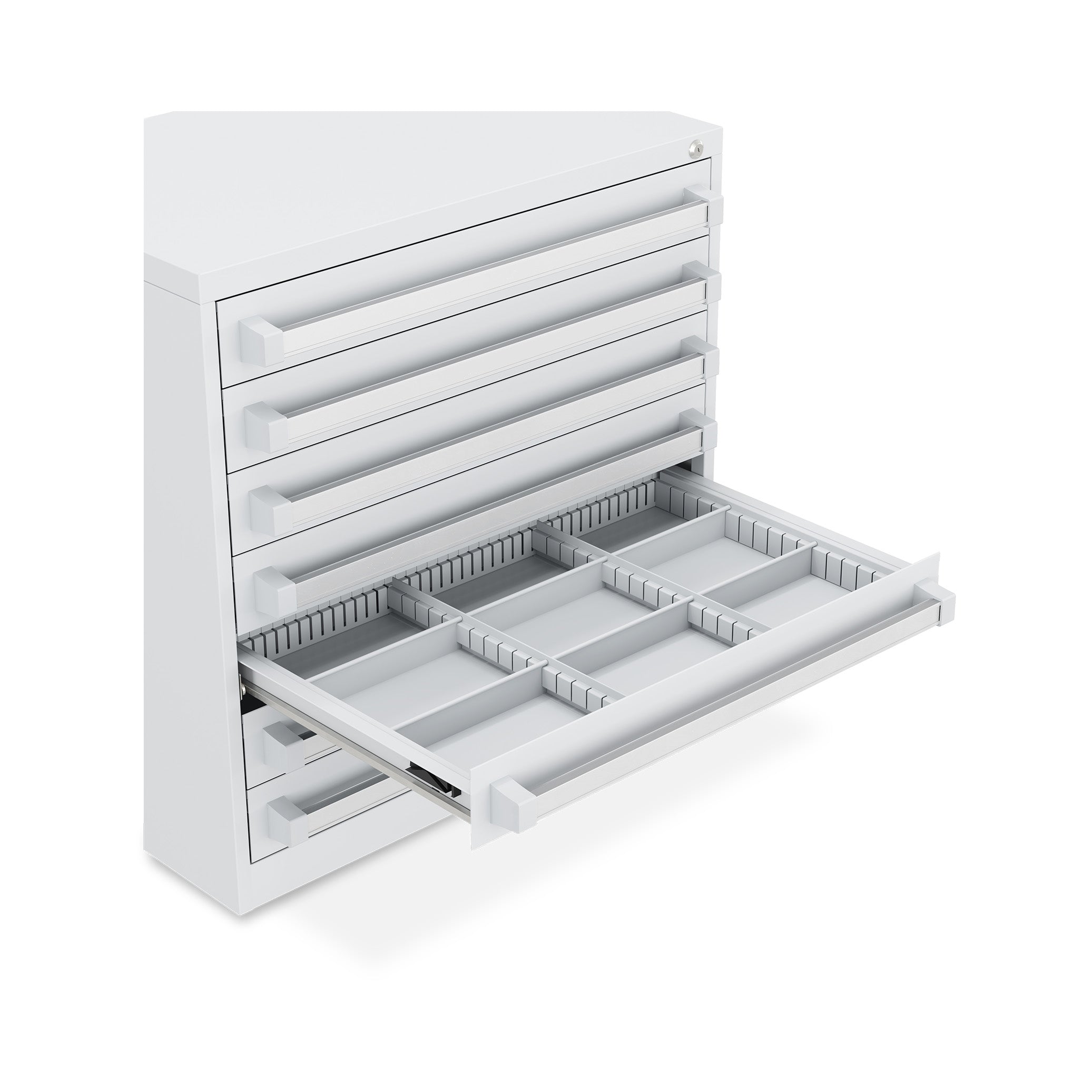 Kompakter Schubladenschrank 800 × 525 × 800 mm – 7 Schubladen à 100 mm, Farbe lichtgrau / lichtgrau