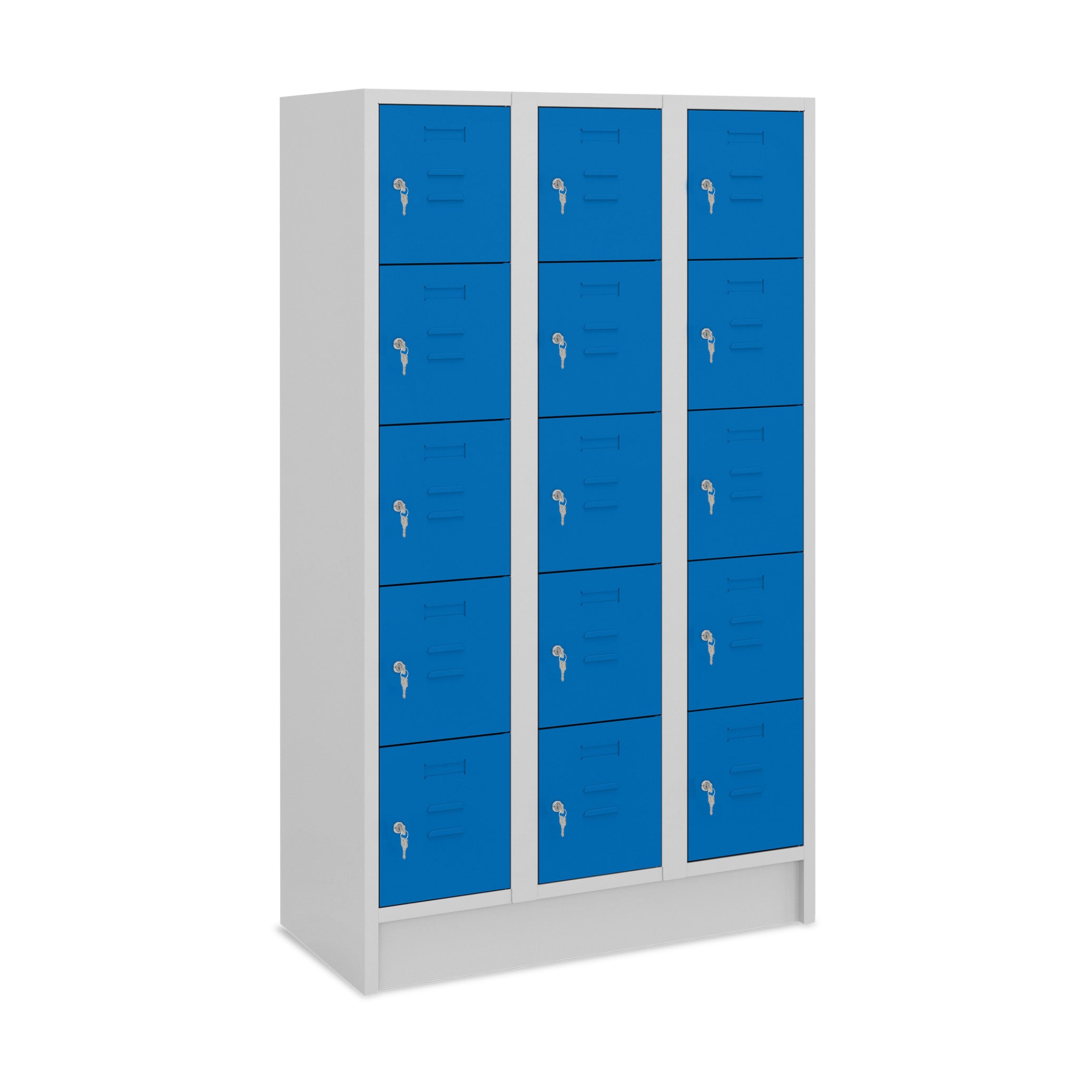 Geräumiger Fächerschrank mit 15 Türen, 1050 × 500 × 1800 mm, Farbe lichtgrau / enzianblau Geräumiger Fächerschrank mit 15 Türen, 1050 × 500 × 1800 mm, Farbe lichtgrau / enzianblau
