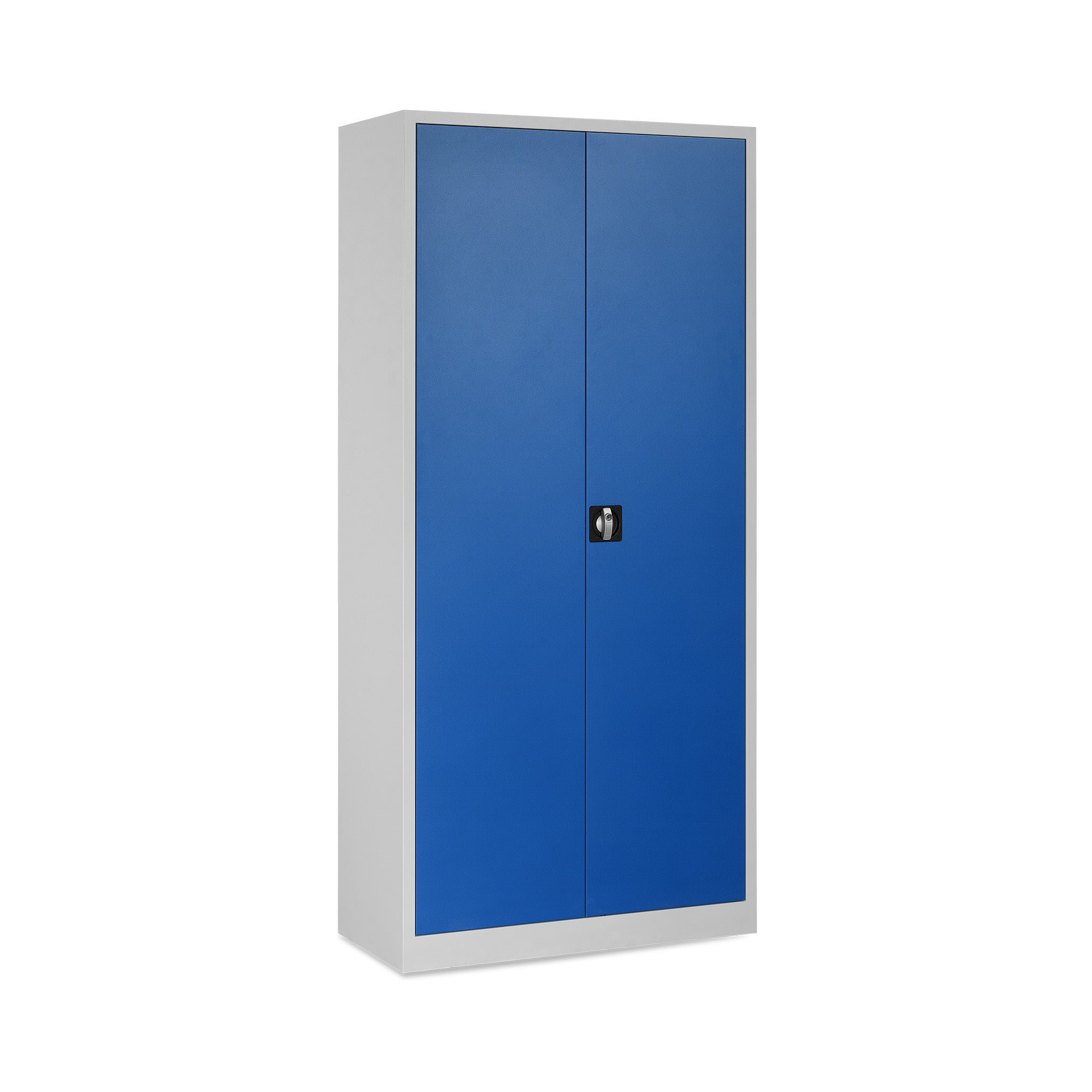 Stahl-Aktenschrank 920 × 420 × 1950 mm (5 Ordnerhöhen), Lichtgrau / Enzianblau – robuster Stahlschrank für Büro und Archiv