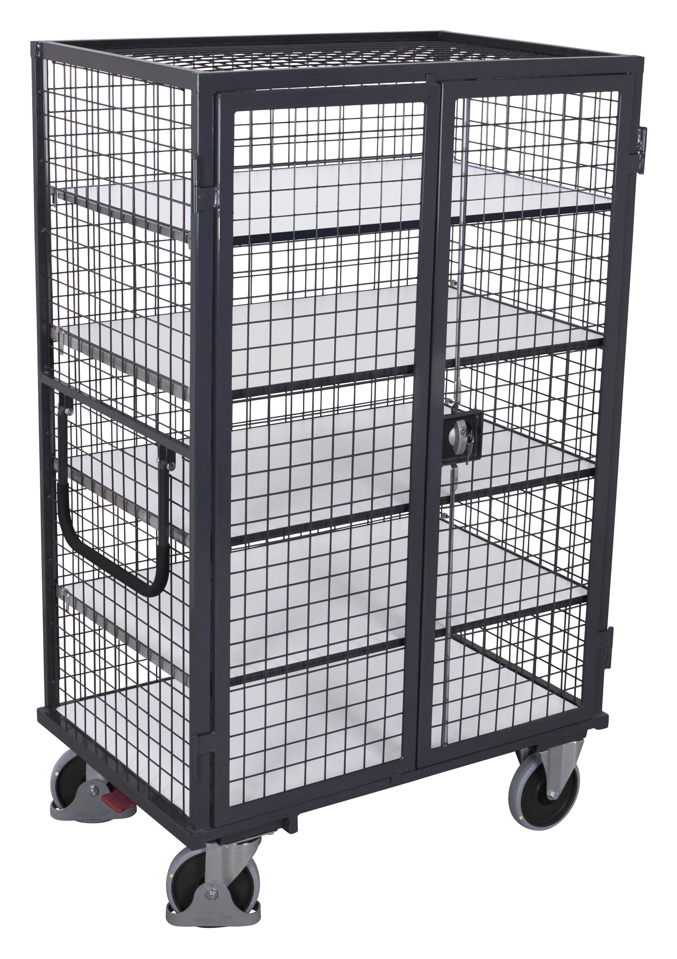 Verschließbarer ESD-Etagenwagen 1115 × 730 mm mit Doppelflügeltür, 500 kg Traglast, lichtgrau, ideal für ESD-Schutzzonen & Elektroniklager Geräumiger ESD-Etagenwagen 1315 × 830 mm mit Doppelflügeltür, 500 kg Traglast, lichtgrau, ideal für ESD-Schutzzonen & Fertigungsbereiche
