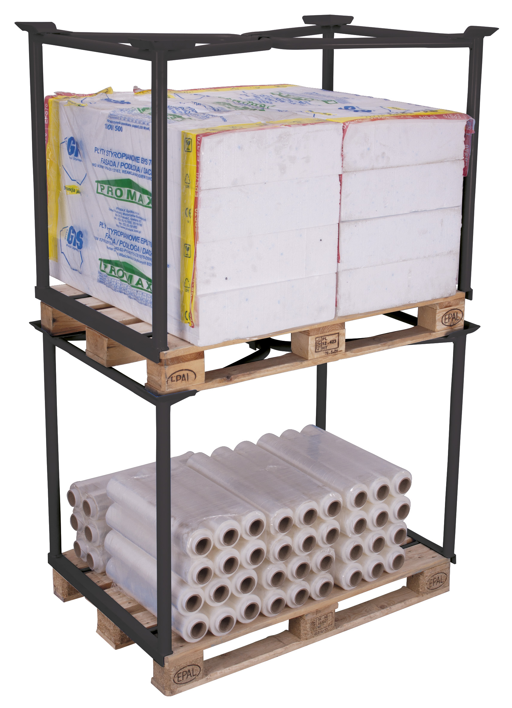 Anpassungsfähiger Palettenaufsatz Typ 65, 1200 × 800 mm, 1600 mm Höhe, 750 kg Auflast, RAL 7016, ideal für Lager & Transport