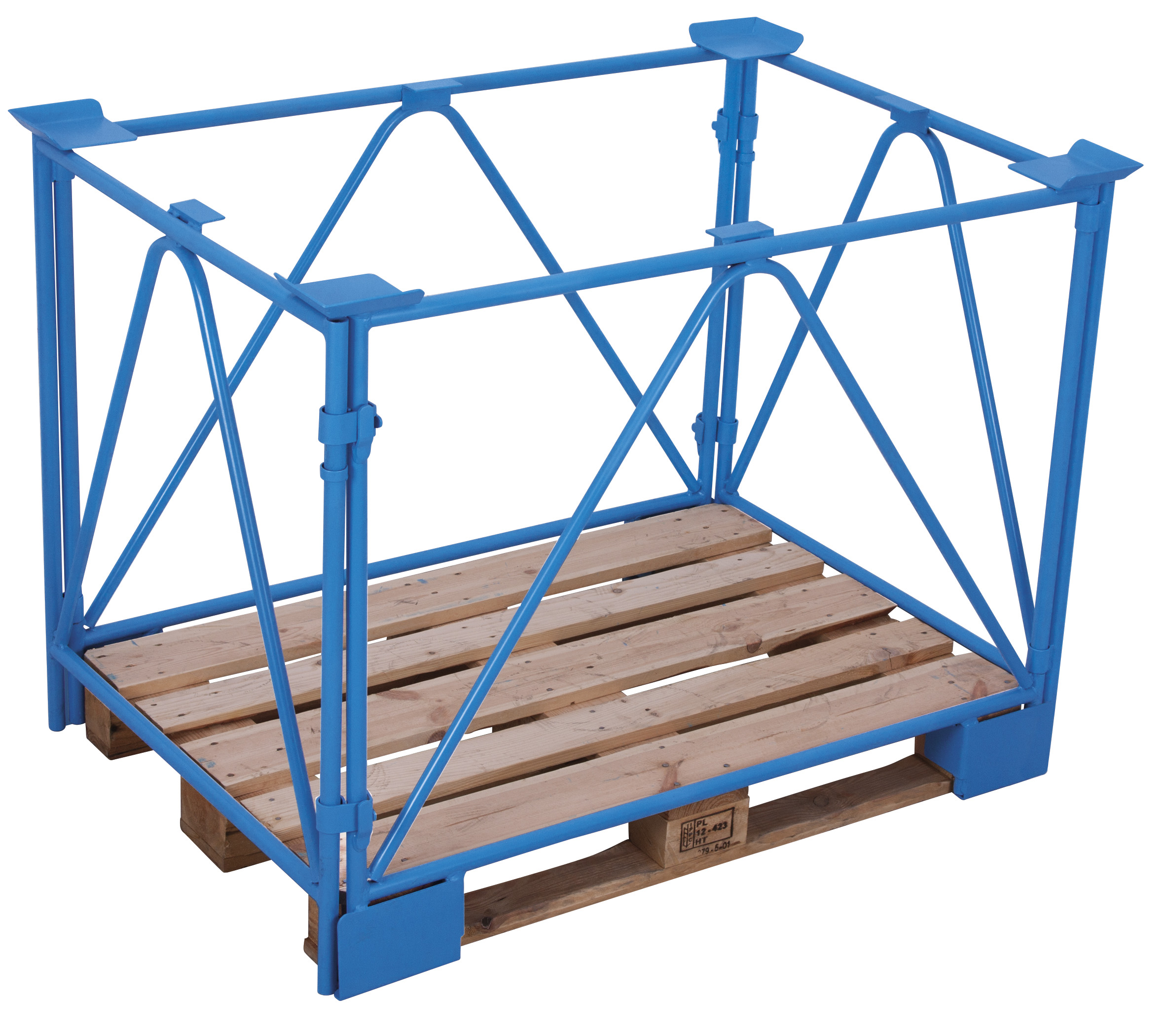 Robuster Palettenaufsatz Typ 68, 1200 × 1000 mm, RAL 5010, Nutzhöhe 1600 mm, 2000 kg Auflast, klappbar, stapelbar Langlebiger Palettenaufsatz Typ 68, 1200 × 1000 mm, RAL 5010, Nutzhöhe 1200 mm, 2000 kg Auflast, klappbar, stapelbar