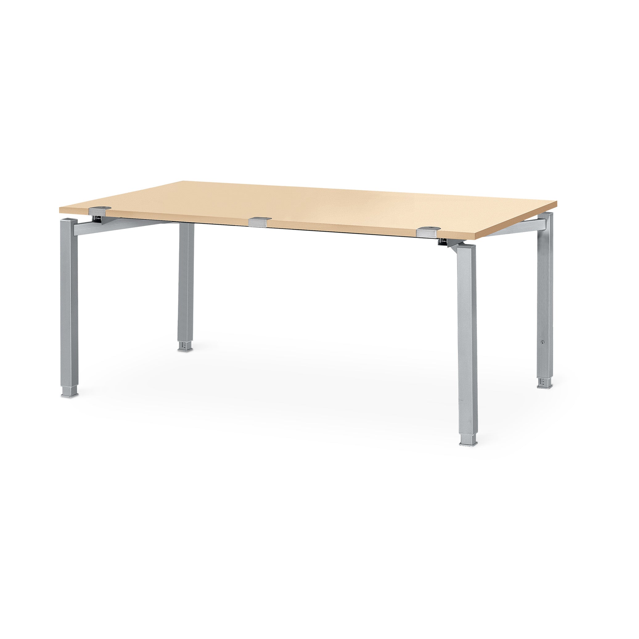 Stabiler Schreibtisch 1800 × 800 mm, manuell höhenverstellbar 680–820 mm, Dekor Weißaluminium / Ahorn