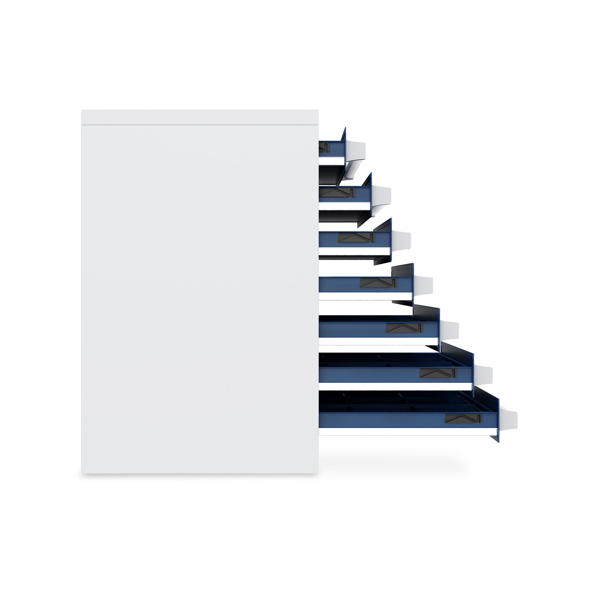 Kompakter Schubladenschrank 800 × 525 × 800 mm – 7 Schubladen à 100 mm, Farbe lichtgrau / enzianblau