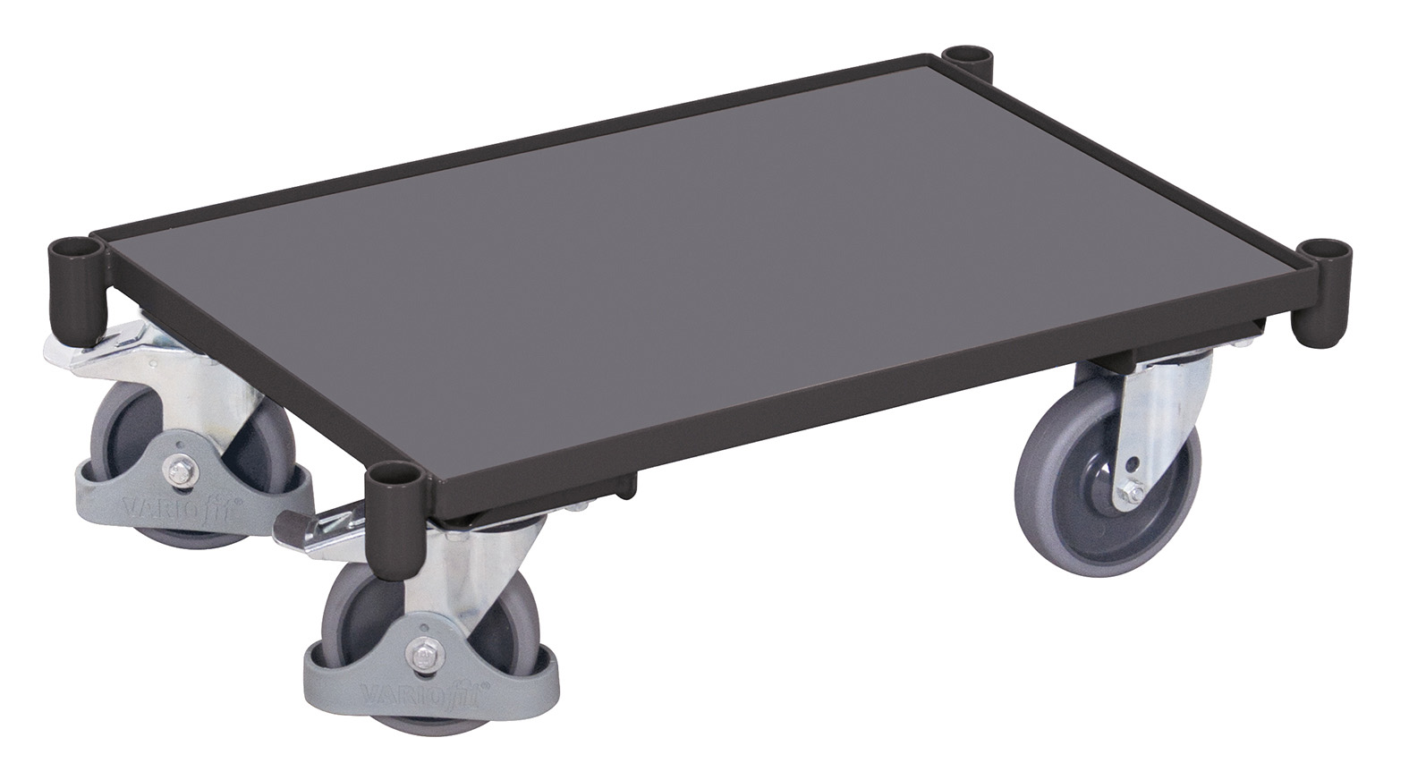 Stabiler Plattformroller 675 × 415 mm mit Holzboden und Eckhülsen, 250 kg Traglast, RAL 7016, ideal für Lager & Logistik Stabiler Plattformroller 675 × 415 mm mit Holzboden und Eckhülsen, 250 kg Traglast, RAL 7016, ideal für Lager & Logistik