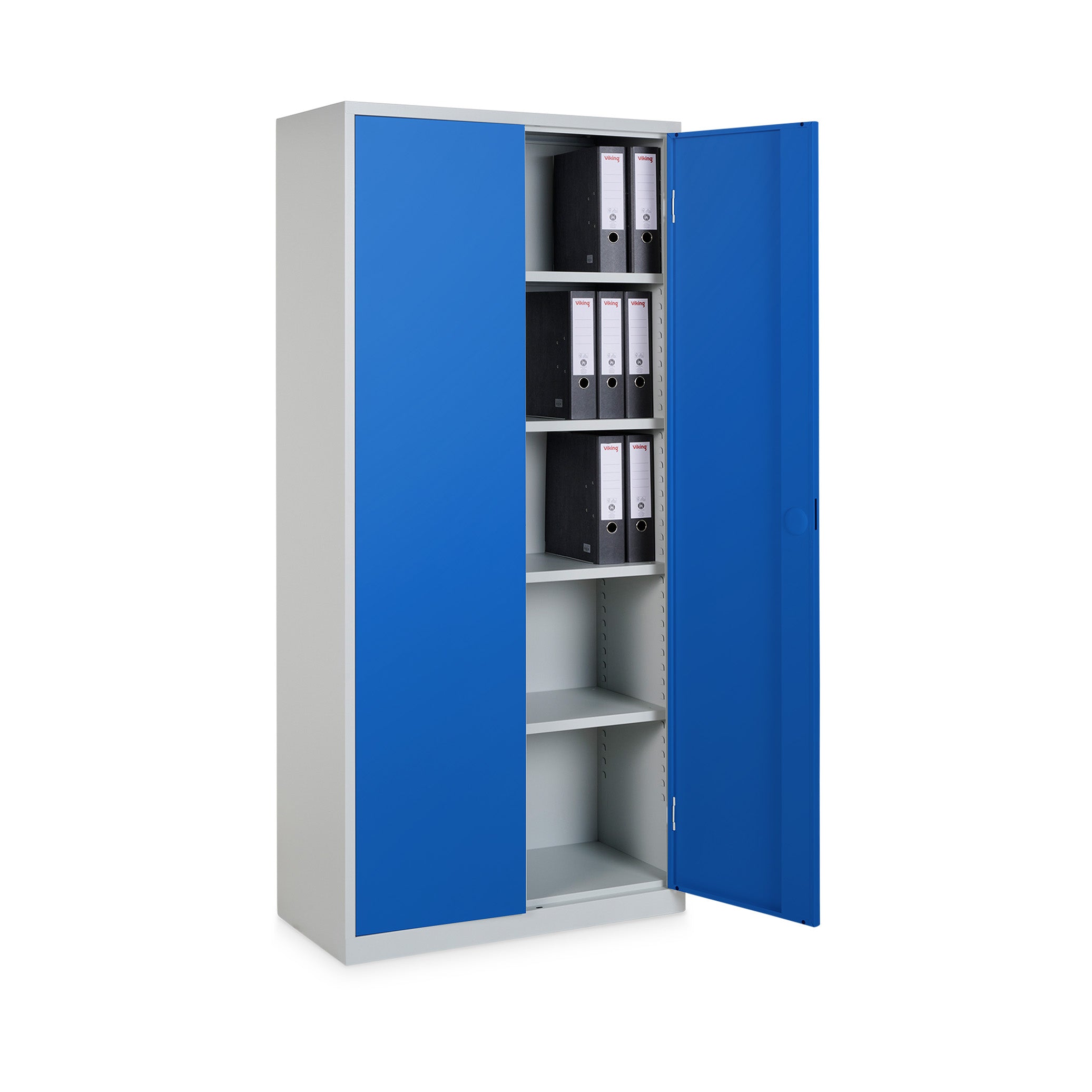 Stahl-Aktenschrank 920 × 420 × 1950 mm (5 Ordnerhöhen), Lichtgrau / Enzianblau – robuster Stahlschrank für Büro und Archiv