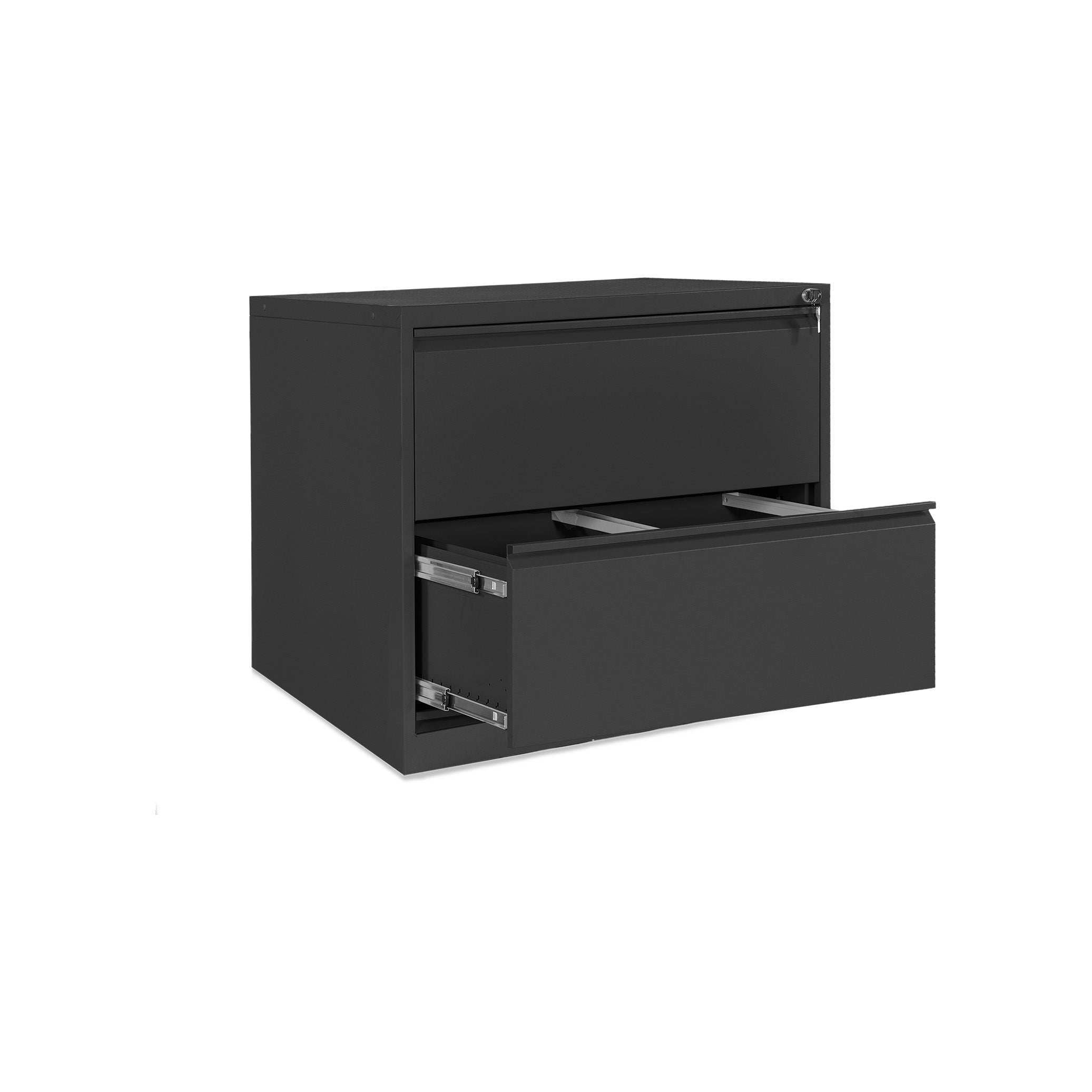 Stahl-Hängeregistraturschrank 2 Schübe doppelbahnig – Tiefschwarz