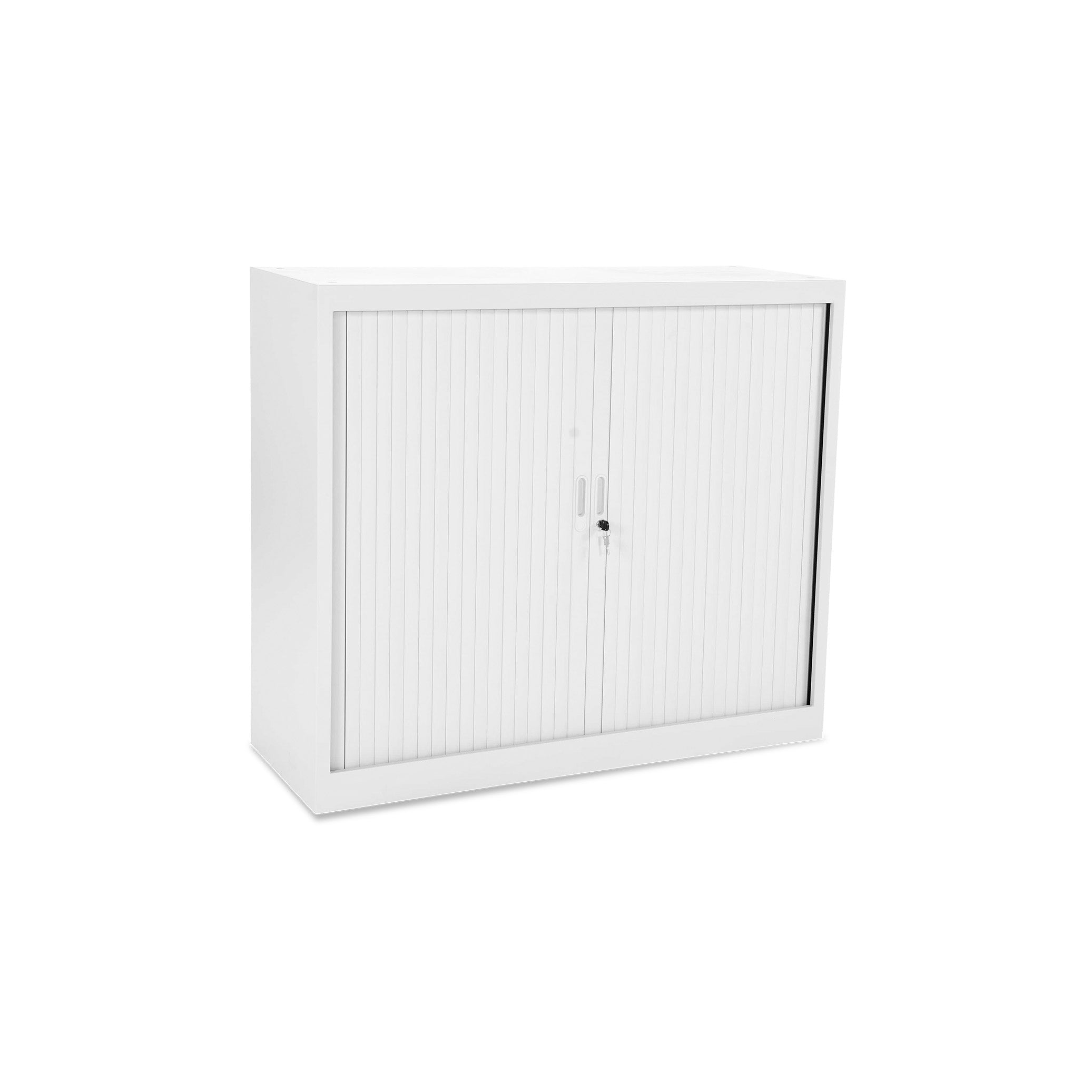 Mittelhoher Rollladenschrank 1200 × 450 × 1050 mm, farbe signalweiß/weiß, 2,5 Ordnerhöhen, 2 Fachböden Mittelhoher Rollladenschrank 1200 × 450 × 1050 mm, farbe signalweiß/weiß, 2,5 Ordnerhöhen, 2 Fachböden