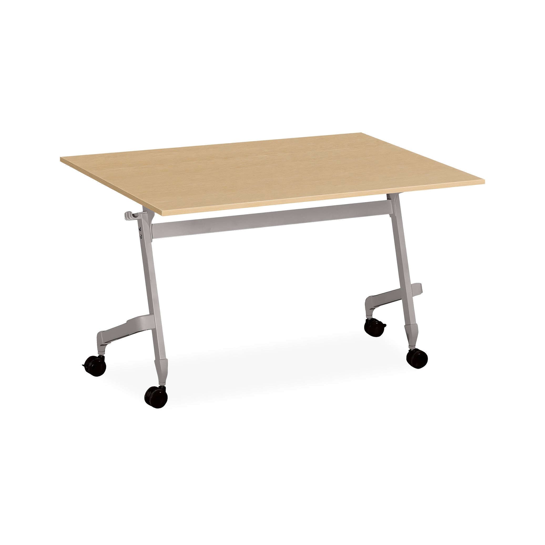 Kompakter Klapptisch 1400 × 700 mm – mit Rollen, Höhe 720 mm, Farbe Weißaluminium/Ahorn Kompakter Klapptisch 1400 × 700 mm – mit Rollen, Höhe 720 mm, Farbe Weißaluminium/Ahorn