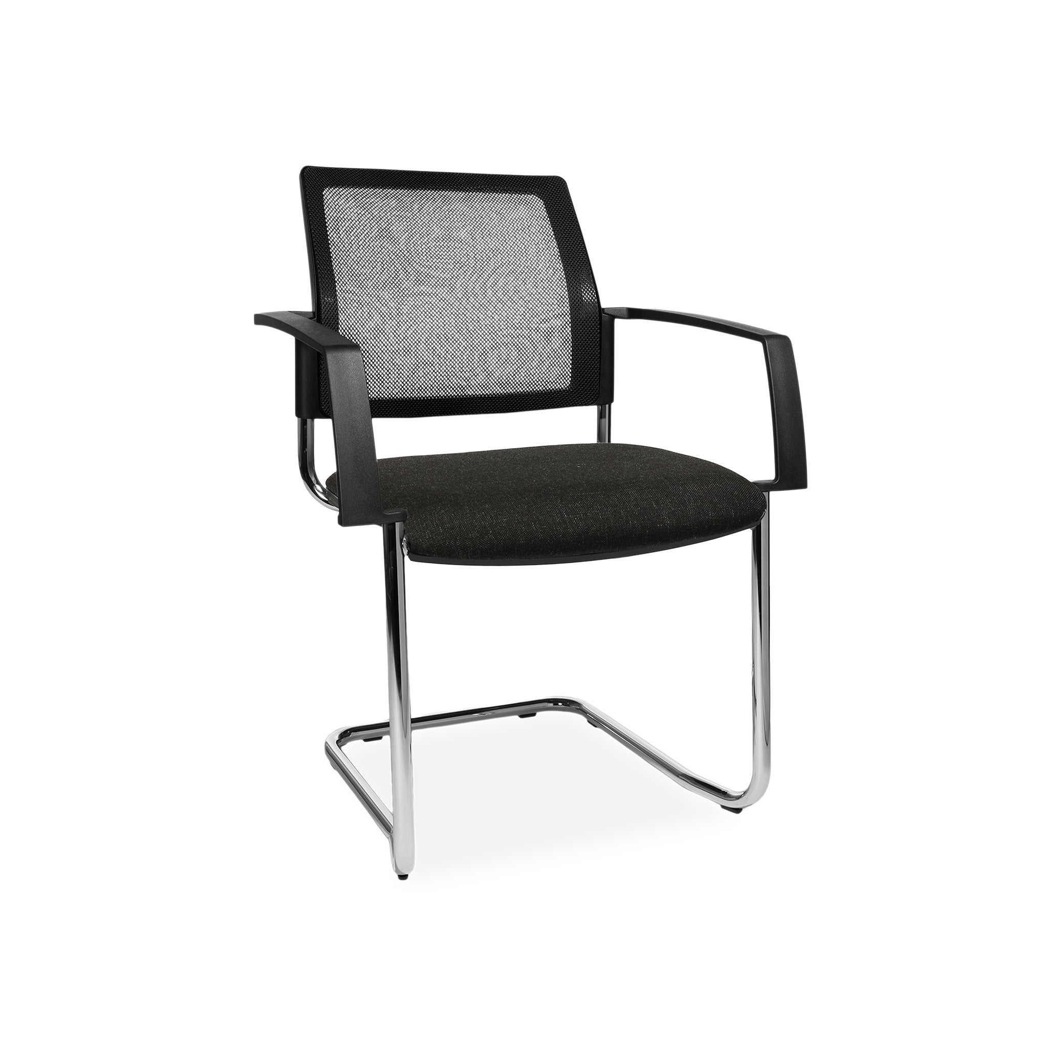 Freischwinger BTOB 20 mit Netzrücken und Chromgestell – stapelbar bis 6 – für Konferenz & Empfang – Anthrazitfarbenes Polster – stilvoll & langlebig