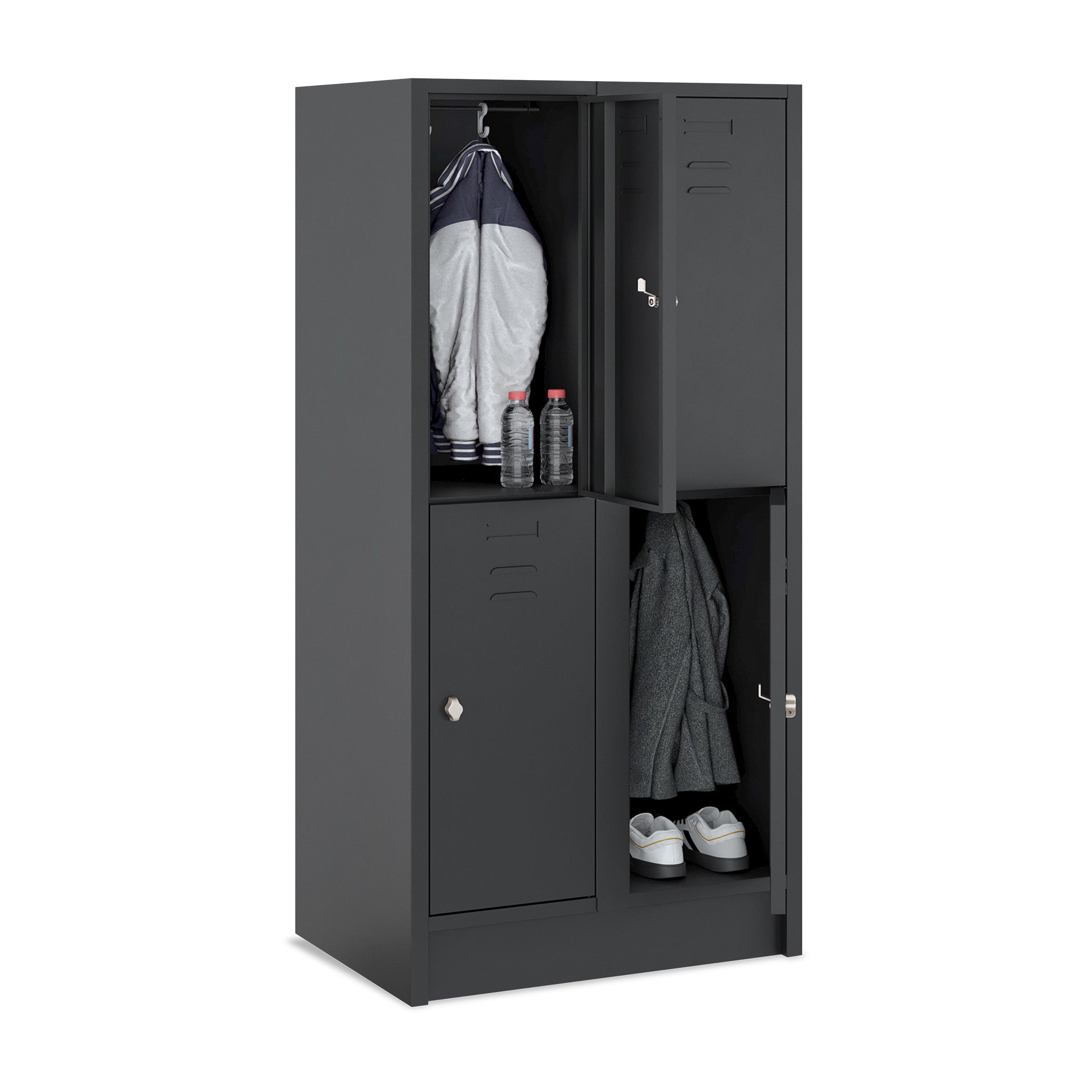 Fächerschrank 2 Abteile, 4 Fächer, 400 mm breit, Tiefschwarz | Edles Design, langlebige Bauweise, praktische Nutzung