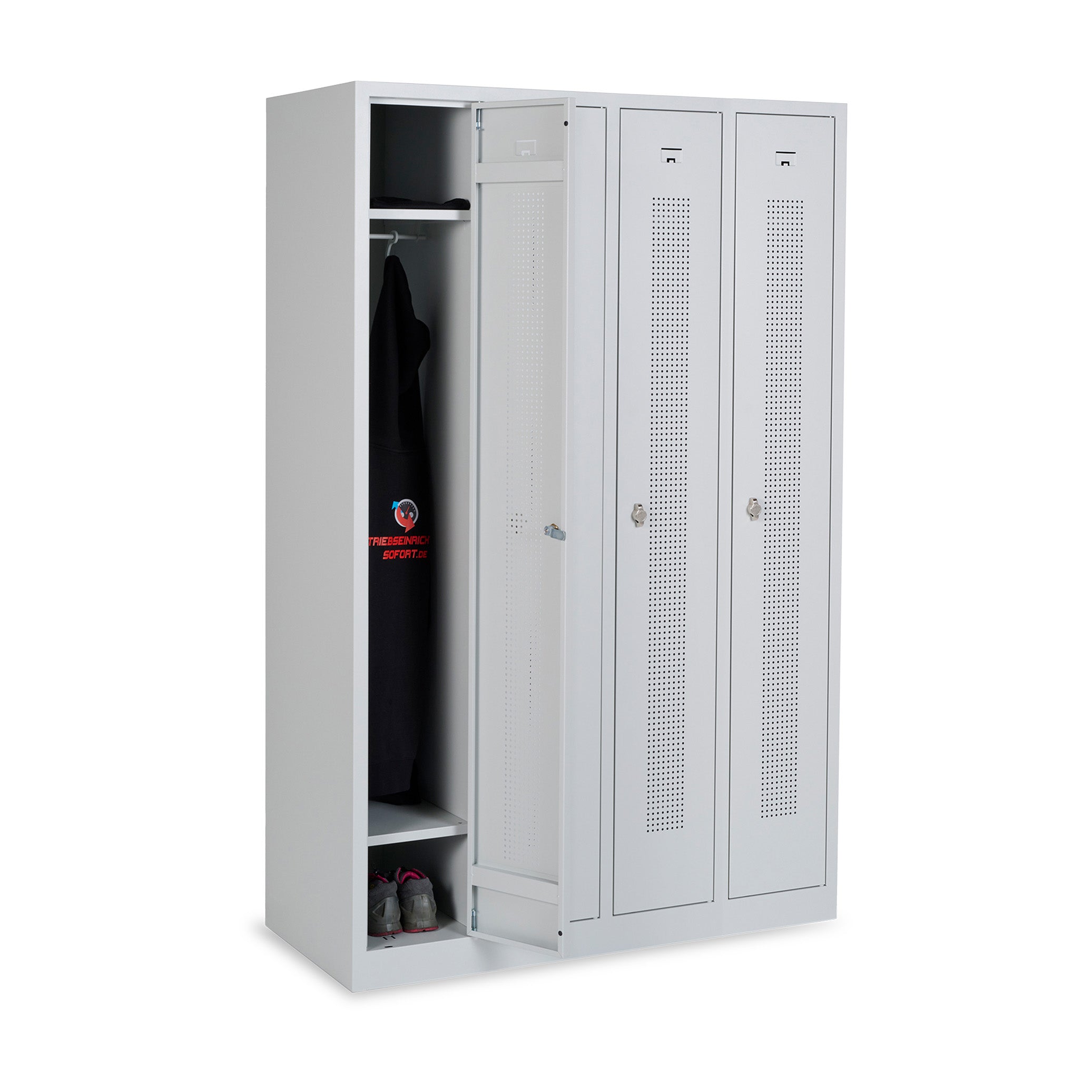Design-Umkleidespind mit 4 Abteilen – 1185 mm – Lichtgrau – Sicher & Praktisch für Umkleiden