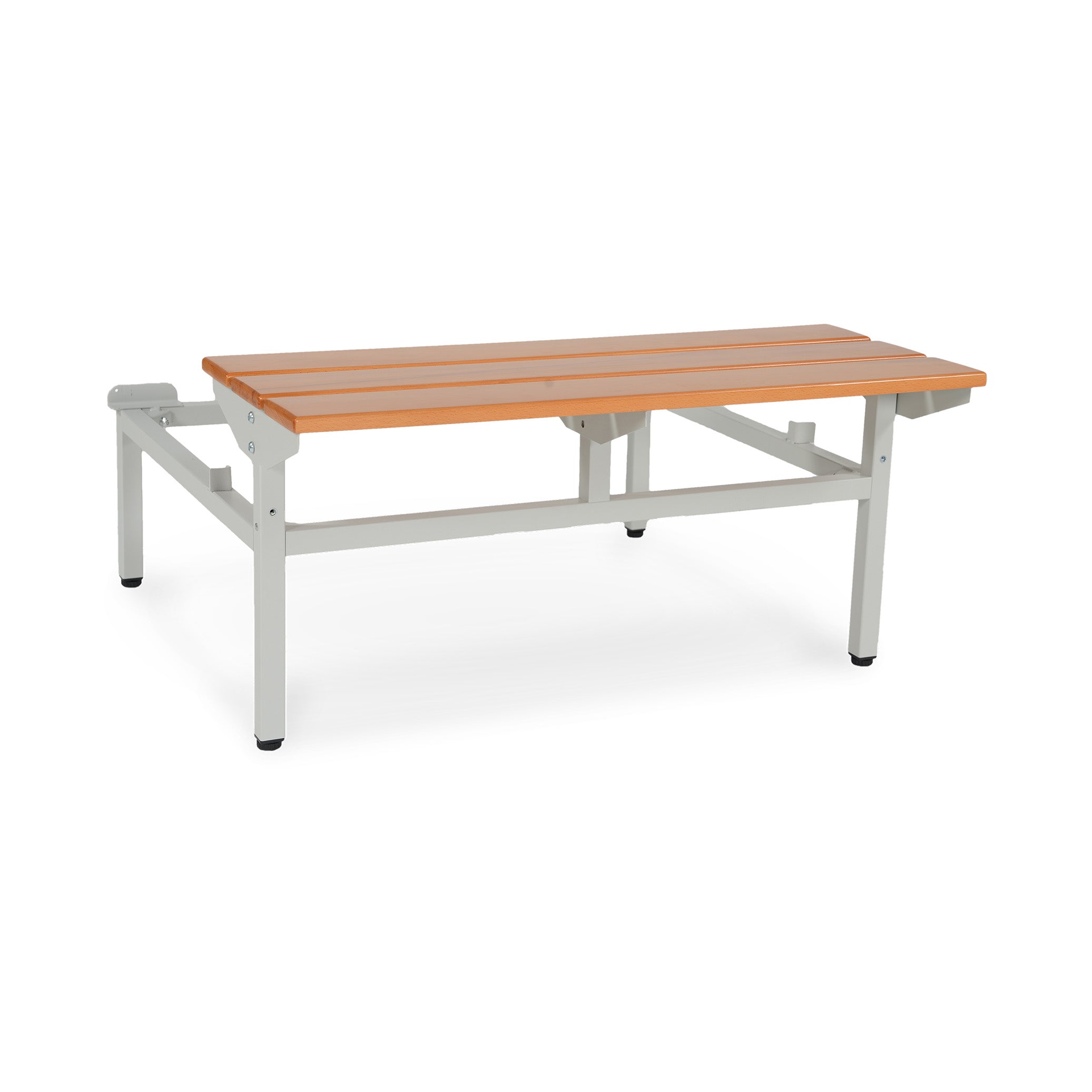 Stabile Unterbau Sitzbank für Spinde 1200 mm, für Doppelspind mit 4 Türen 1200 × 500 × 1800 mm, Farbe lichtgrau/buche