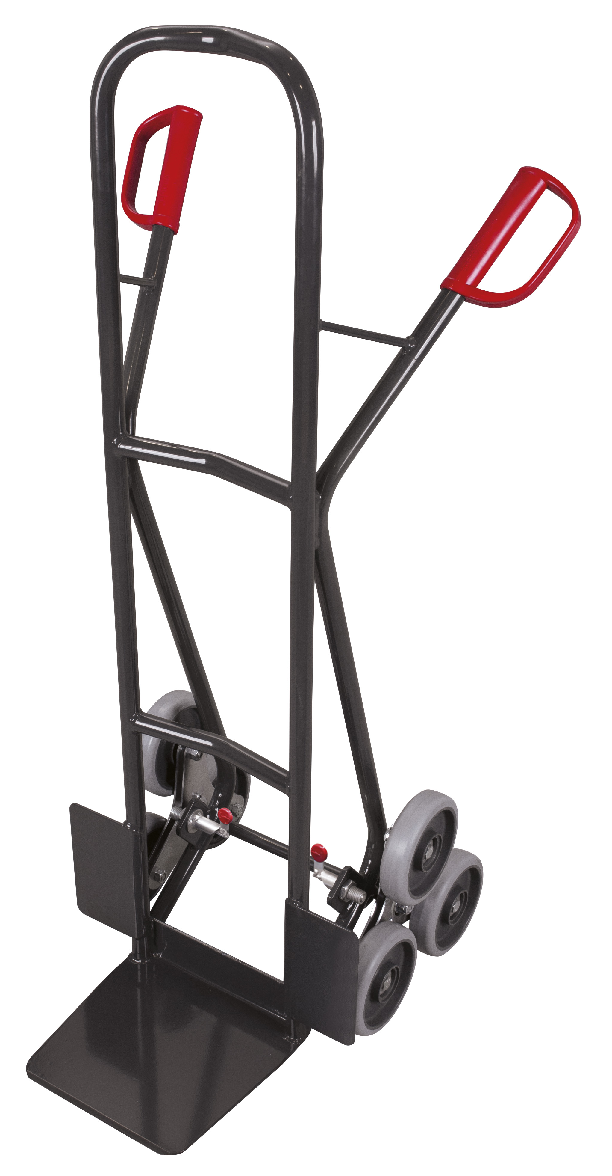 Treppentaugliche Stahlrohrkarre 610 × 630 × 1310 mm mit dreiarmigen Radsternen, 200 kg Traglast, RAL 7016 – ideal für Stufen & Kanten Treppentaugliche Stahlrohrkarre 610 × 630 × 1310 mm mit dreiarmigen Radsternen, 200 kg Traglast, RAL 7016 – ideal für Stufen & Kanten