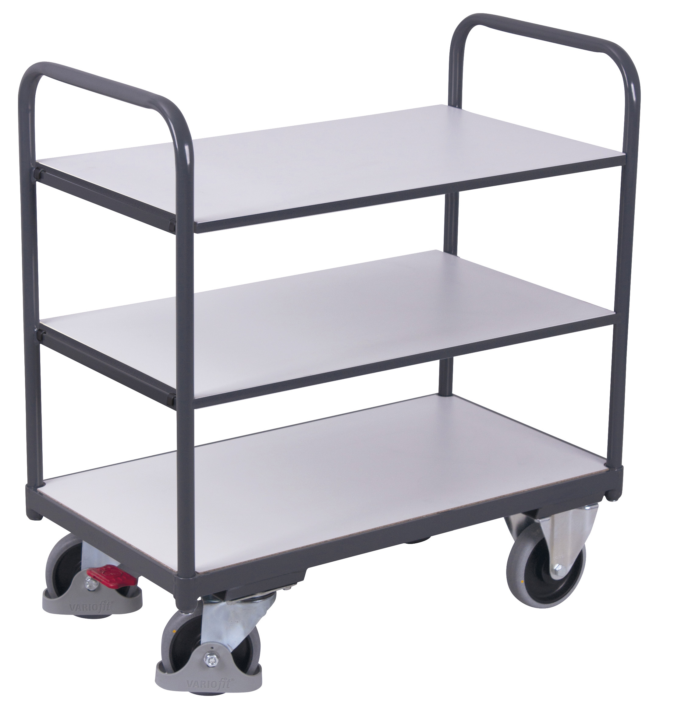 Großformatiger ESD Etagenwagen niedrig 1260 × 800 × 990 mm, elektrisch leitfähig, Farbe RAL 7024