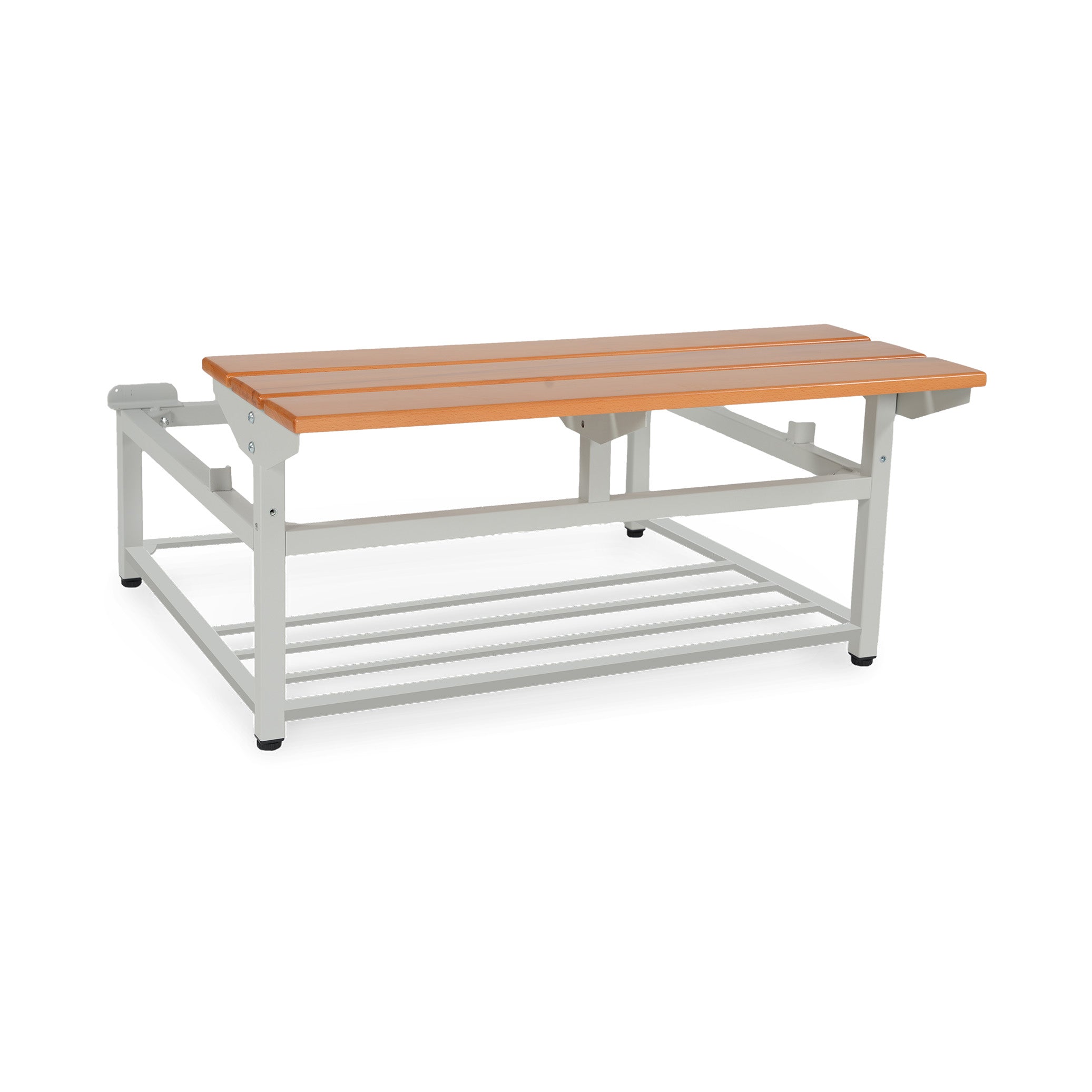 Standard-Untergestell für Spinde 300 mm breit mit Schuhrost aus Stahl/Buche Standard-Untergestell für Spinde 1200 mm breit mit Schuhrost aus Stahl/Buche