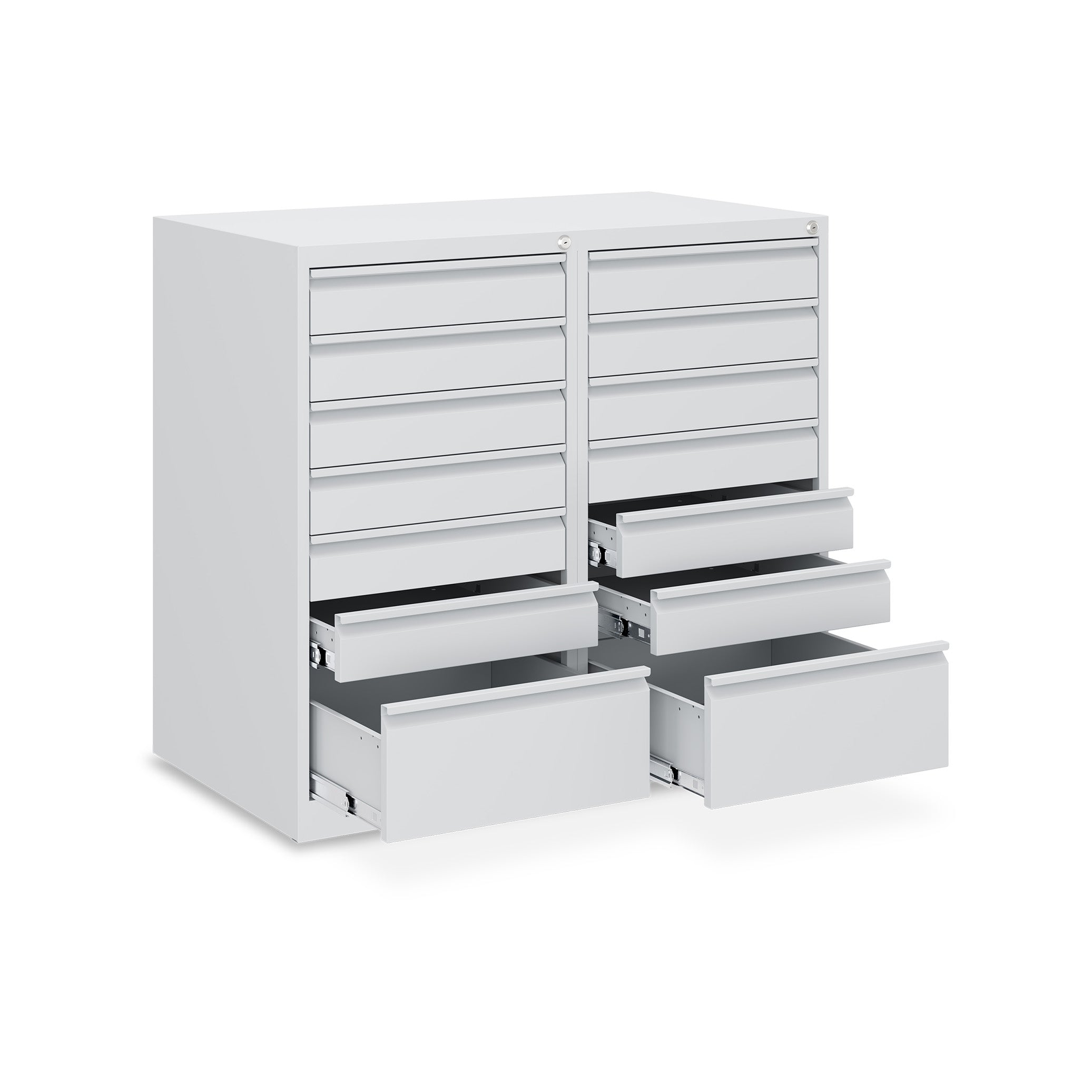 Stabiler Schubladenschrank 1000 × 500 × 900 mm – mit 14 Schubladen, Farbe lichtgrau / lichtgrau Stabiler Schubladenschrank 1000 × 500 × 900 mm – mit 14 Schubladen, Farbe lichtgrau / lichtgrau