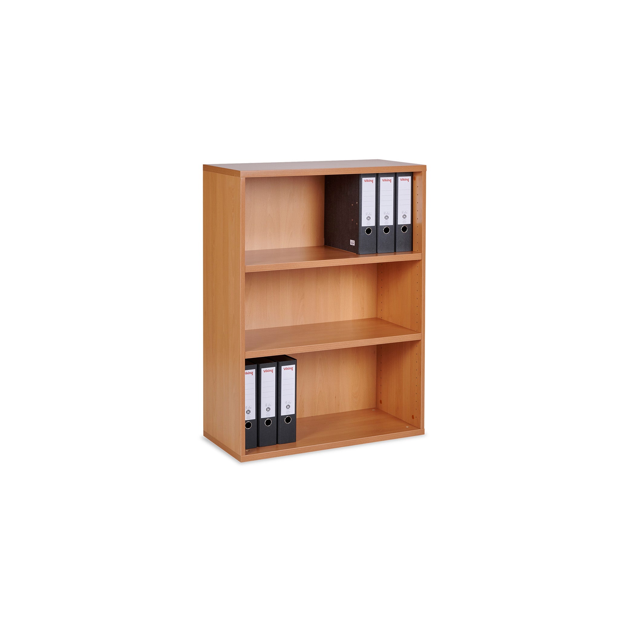 Mittelhoher Aktenschrank 800 × 375 × 1095 mm mit Flügeltüren, 3 Ordnerhöhen – Farbe Buche Aktenschrank aus Holz mit 3 Ordnerhöhen – Dekor Buche, abschließbar (800 x 393 x 1095 mm) – Zeitlos, stabil & funktional