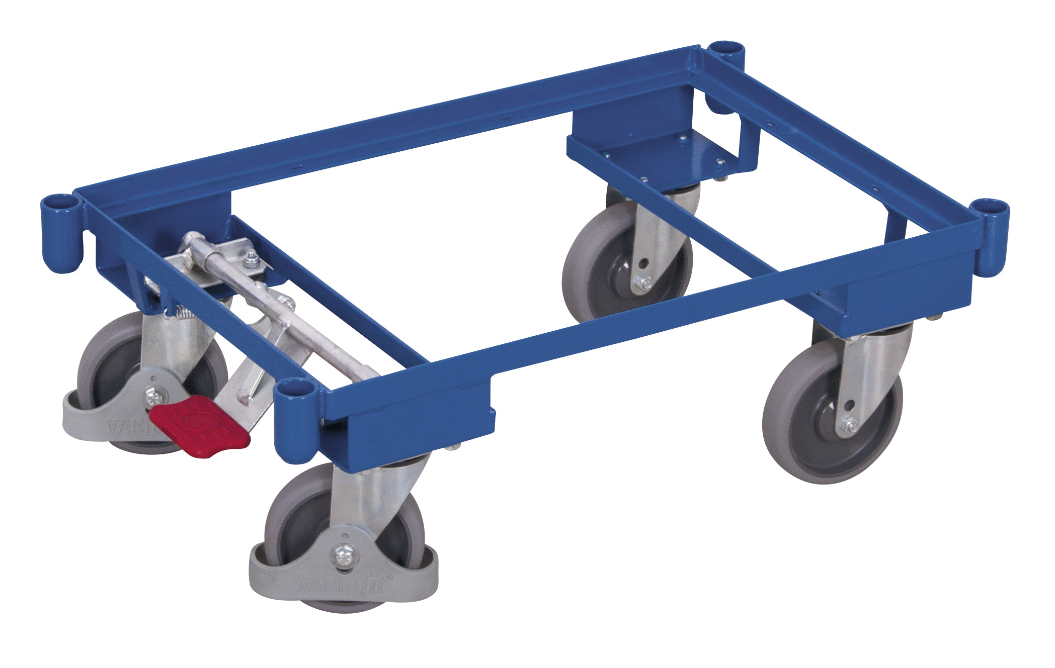 Kompakter Plattformroller 675 × 415 mm mit Eckhülsen, ohne Boden, 250 kg Traglast, RAL 5010, ideal für Lager & Kommissionierung Kompakter Plattformroller 675 × 415 mm mit Eckhülsen, ohne Boden, 250 kg Traglast, RAL 5010, ideal für Lager & Kommissionierung