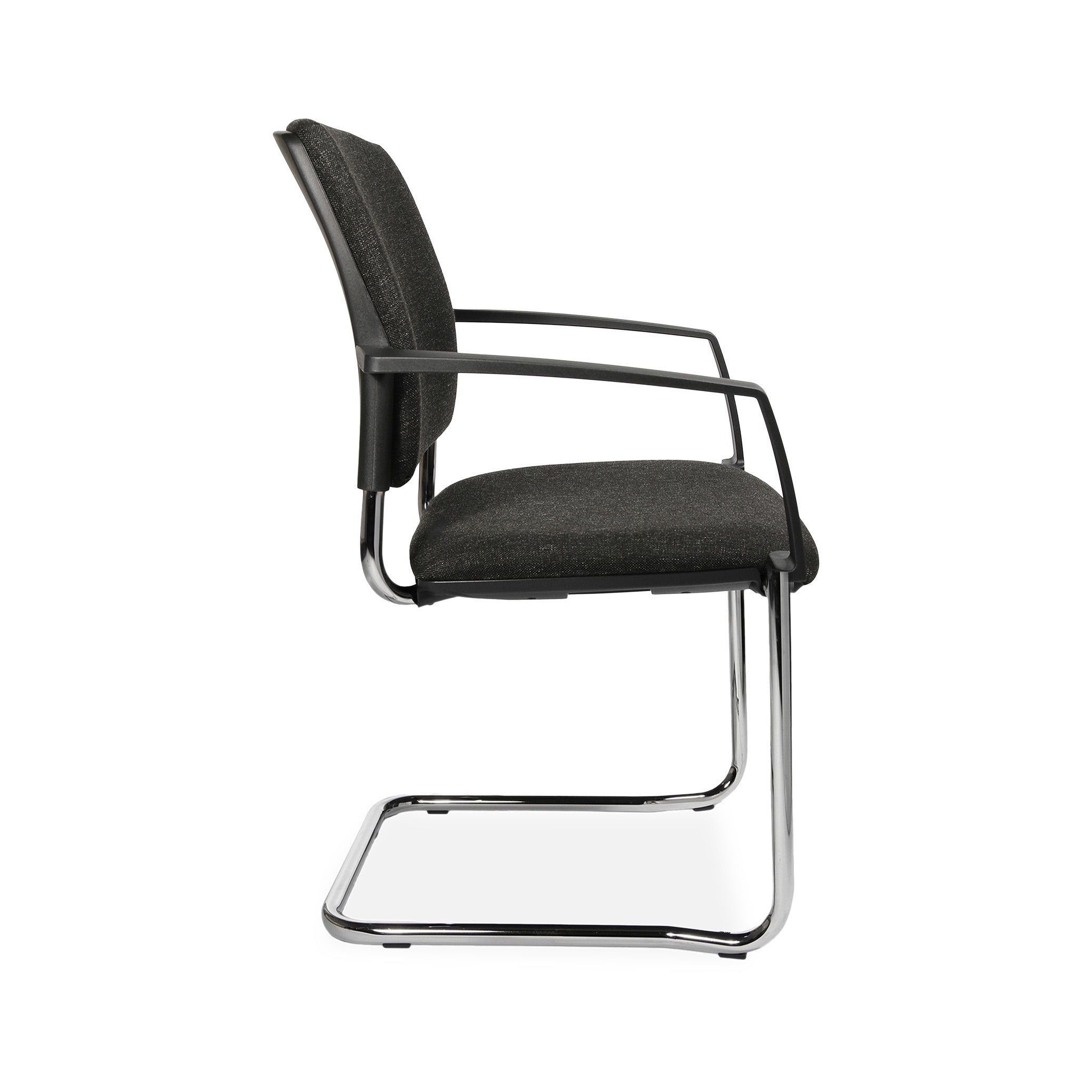 Freischwinger BTOB 20 mit Polsterrücken und Chromgestell – stapelbar bis 6 – für Seminar & Meeting – Anthrazitfarbenes Polster – elegant & bequem