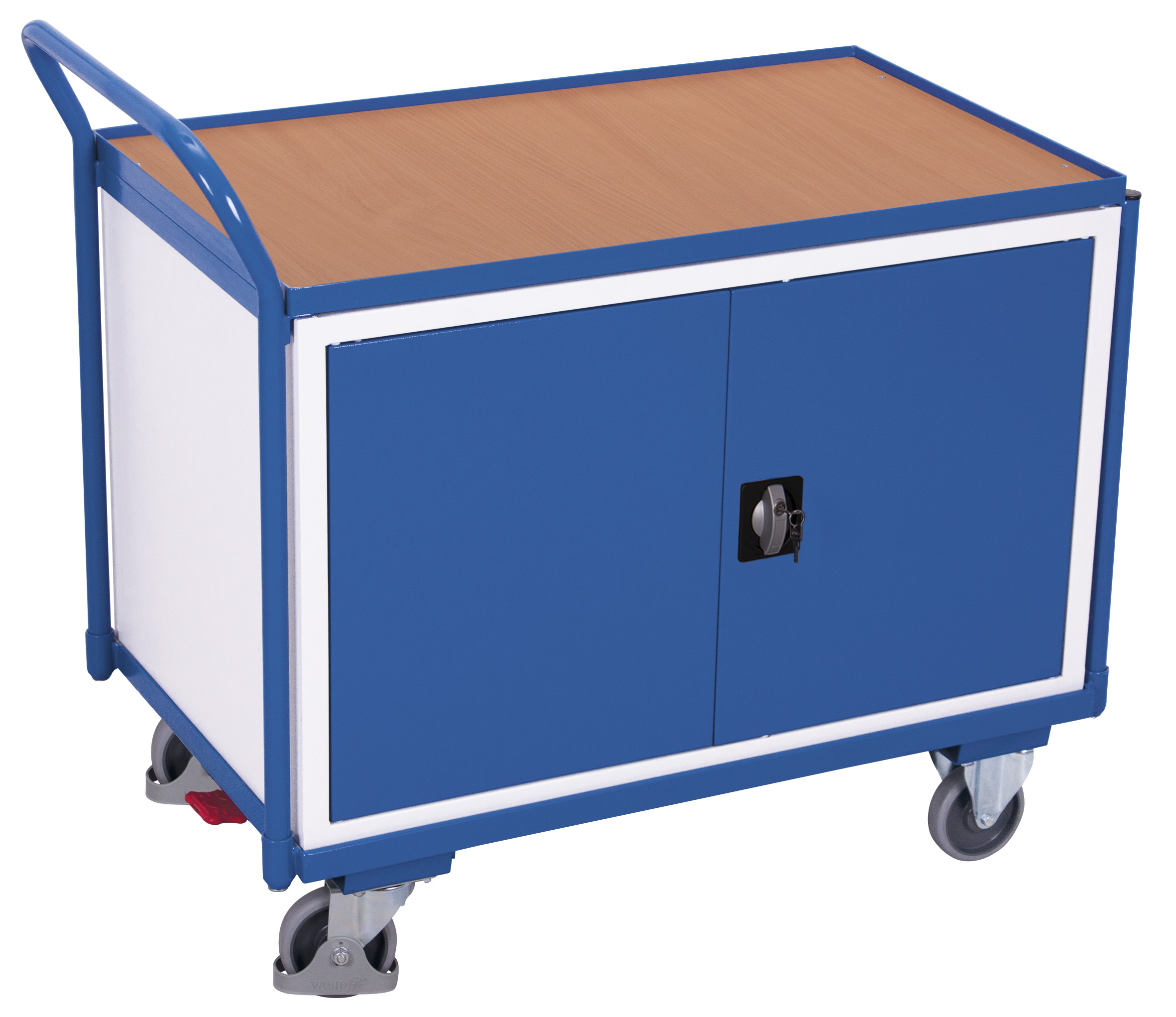 Kompakter Werkstattwagen 250 kg mit 1 Ladefläche und Doppeltür-Schrank, RAL 5010, 1125 × 625 mm Kompakter Werkstattwagen 250 kg mit 1 Ladefläche und Doppeltür-Schrank, RAL 5010, 1125 × 625 mm
