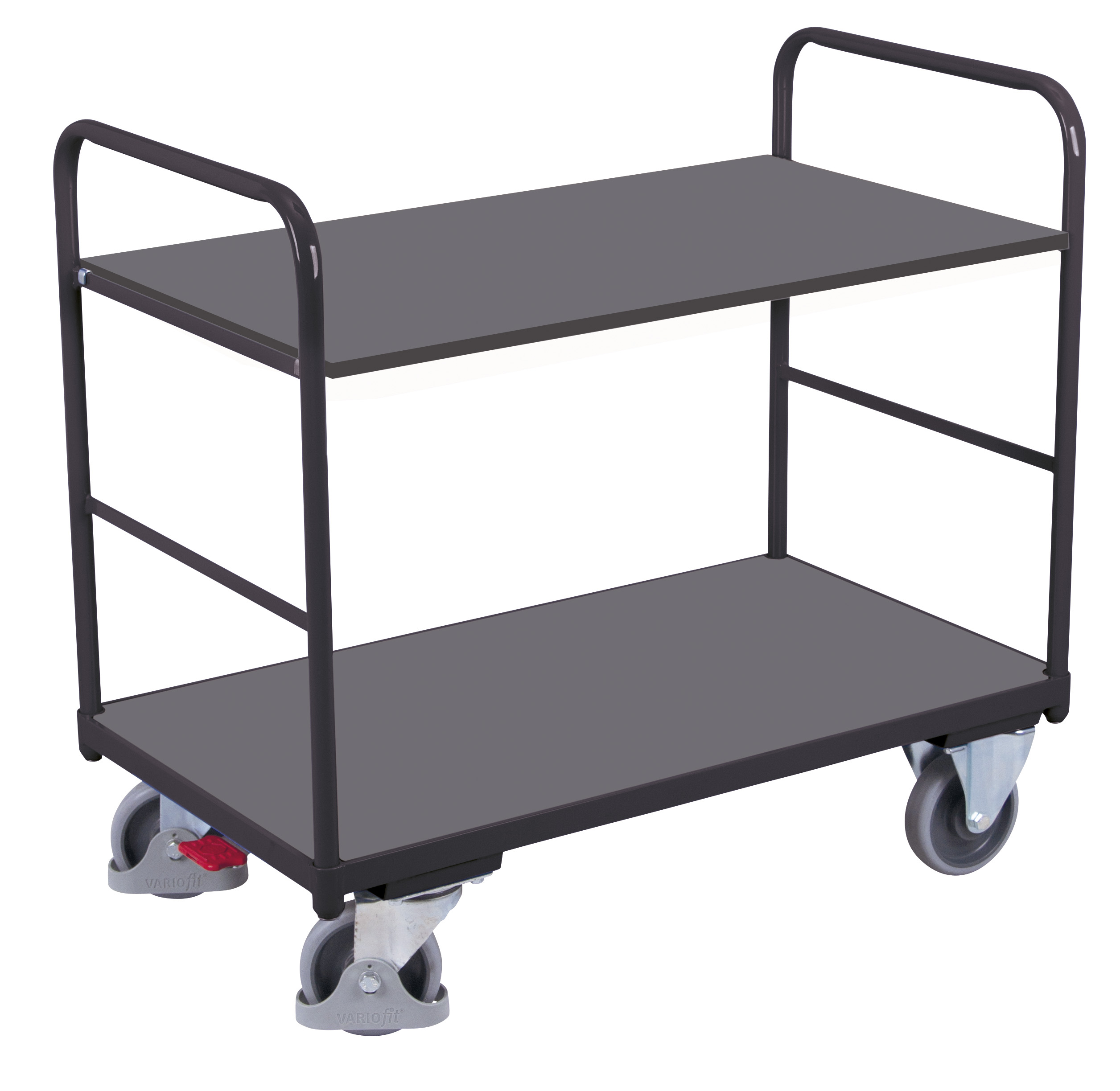 Kompakter Etagenwagen niedrig 910 × 500 mm mit variablem Etagenboden, 250 kg Traglast, RAL 7016, ideal für Werkstatt & Betrieb Geräumiger Etagenwagen niedrig 1260 × 800 mm mit variablem Etagenboden, 250 kg Traglast, RAL 7016, ideal für Werkstatt & Betrieb