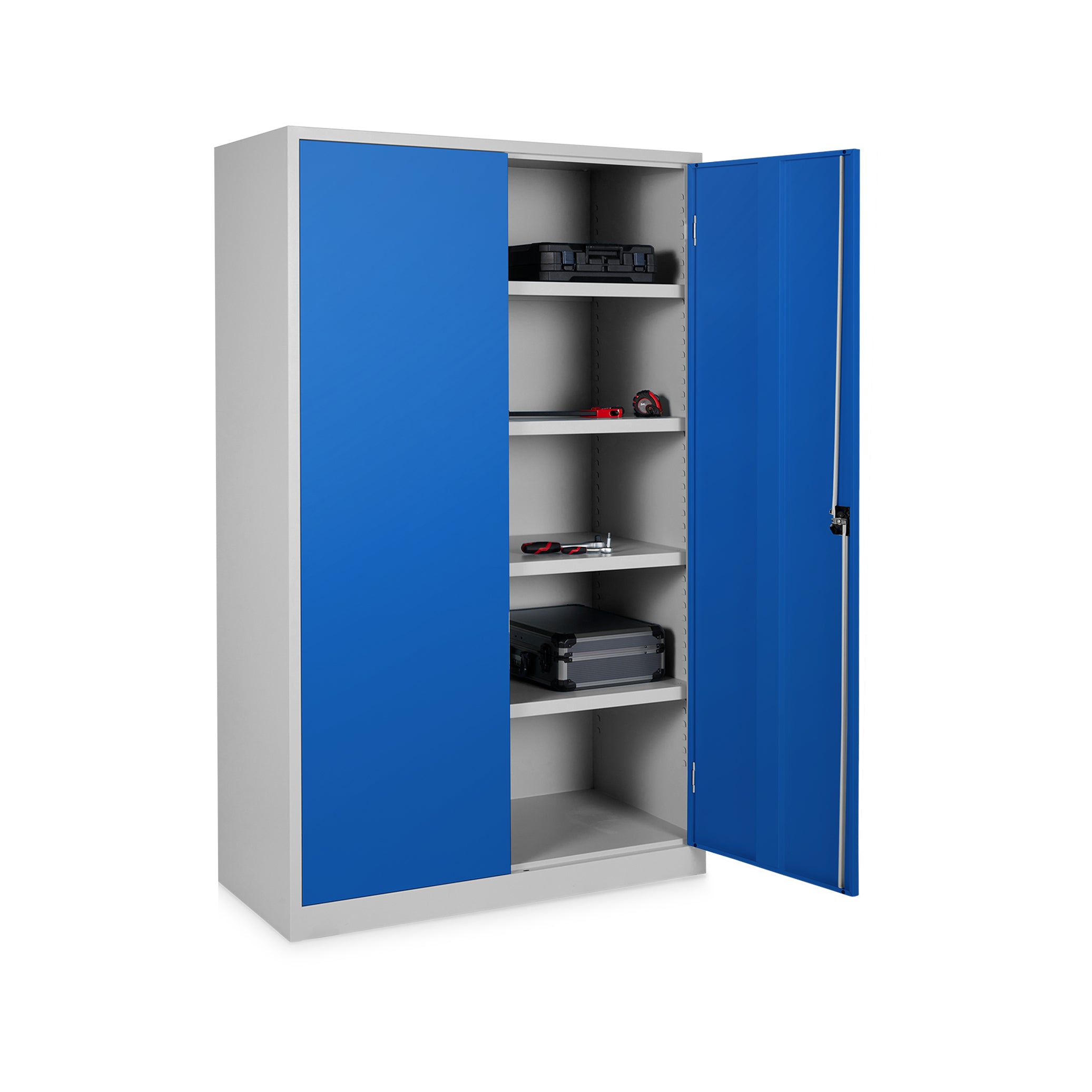 Breiter Flügeltürenschrank 1200 × 500 × 1950 mm, farbe lichtgrau/enzianblau