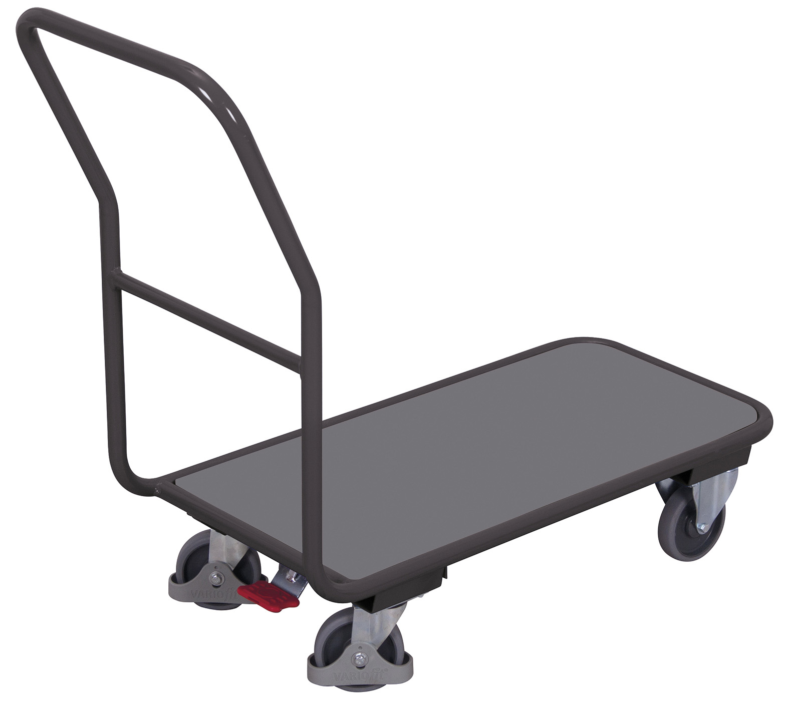 Kompakter Magazinwagen 850 × 445 mm mit Rundrohrrahmen, 200 kg Traglast, RAL 7016, ideal für Werkstatt und Lager
