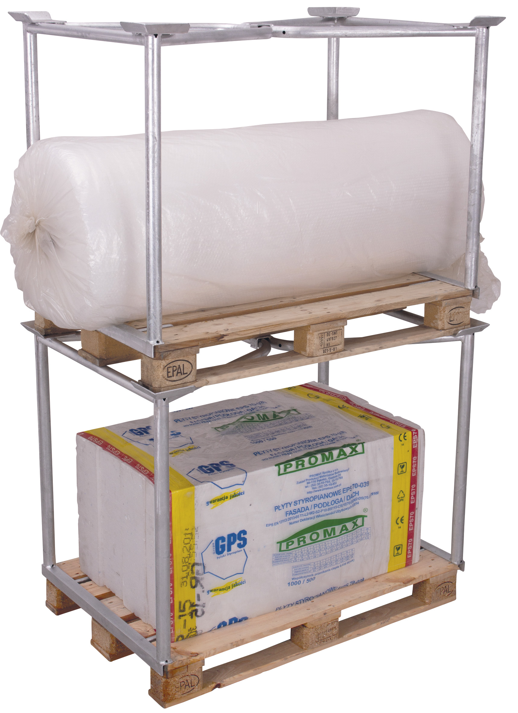 Korrosionsgeschützter Palettenaufsatz Typ 65, verzinkt, 1200 × 800 mm, 1600 mm Höhe, 750 kg Auflast, ideal für Lager & Transport