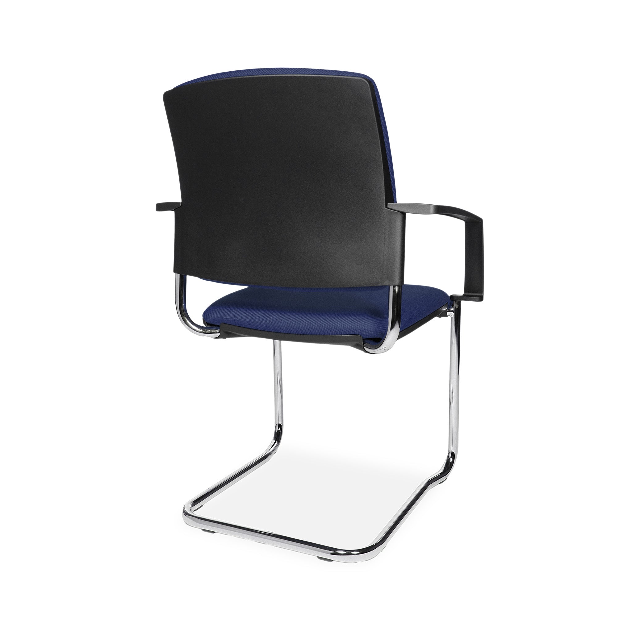 Freischwinger BTOB 20 mit Polsterrücken und Chromgestell – stapelbar bis 6 – für Seminar & Meeting – Blaues Polster – modern & komfortabel