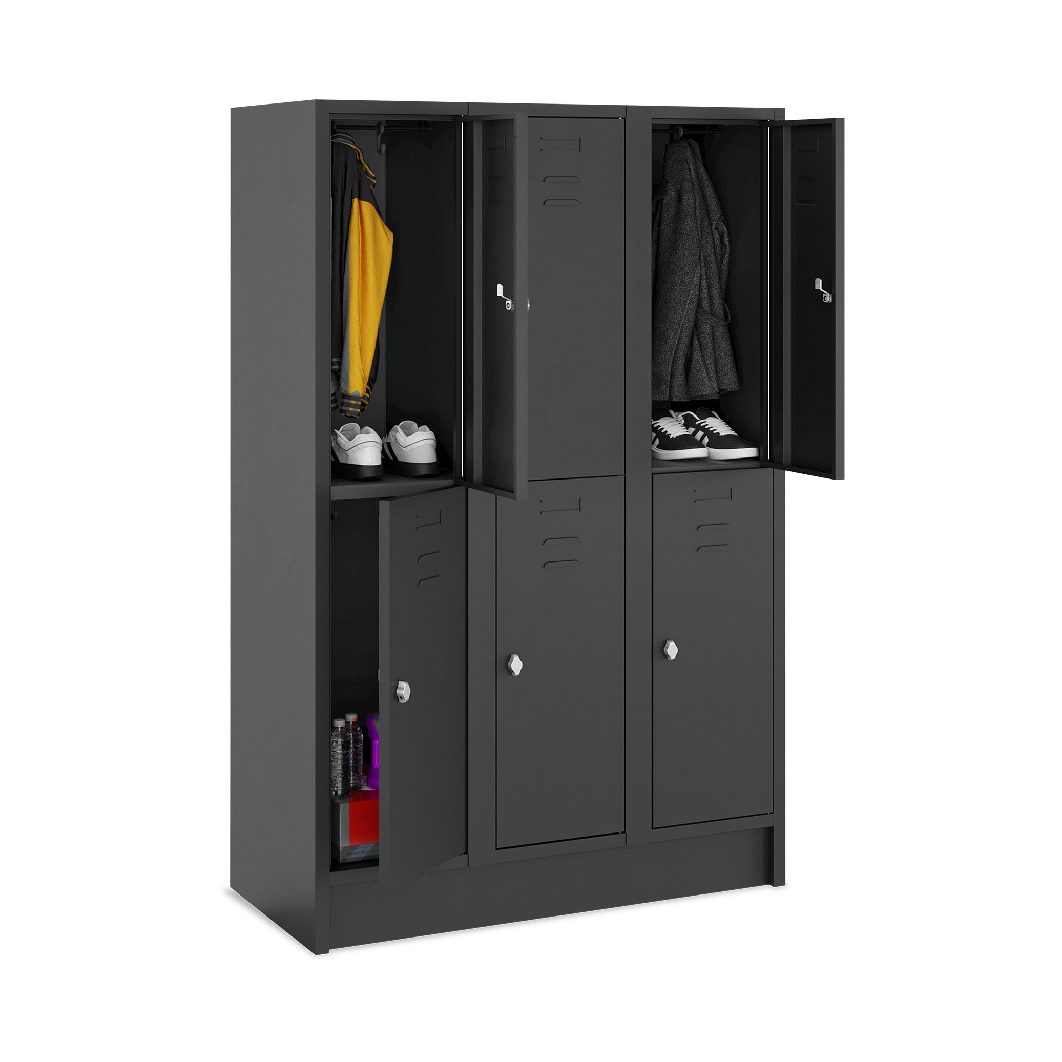 Fächerschrank 3 Abteile, 6 Fächer, 400 mm breit, Tiefschwarz | Platzsparende Aufbewahrung, robuste Stahlkonstruktion, modernes Design