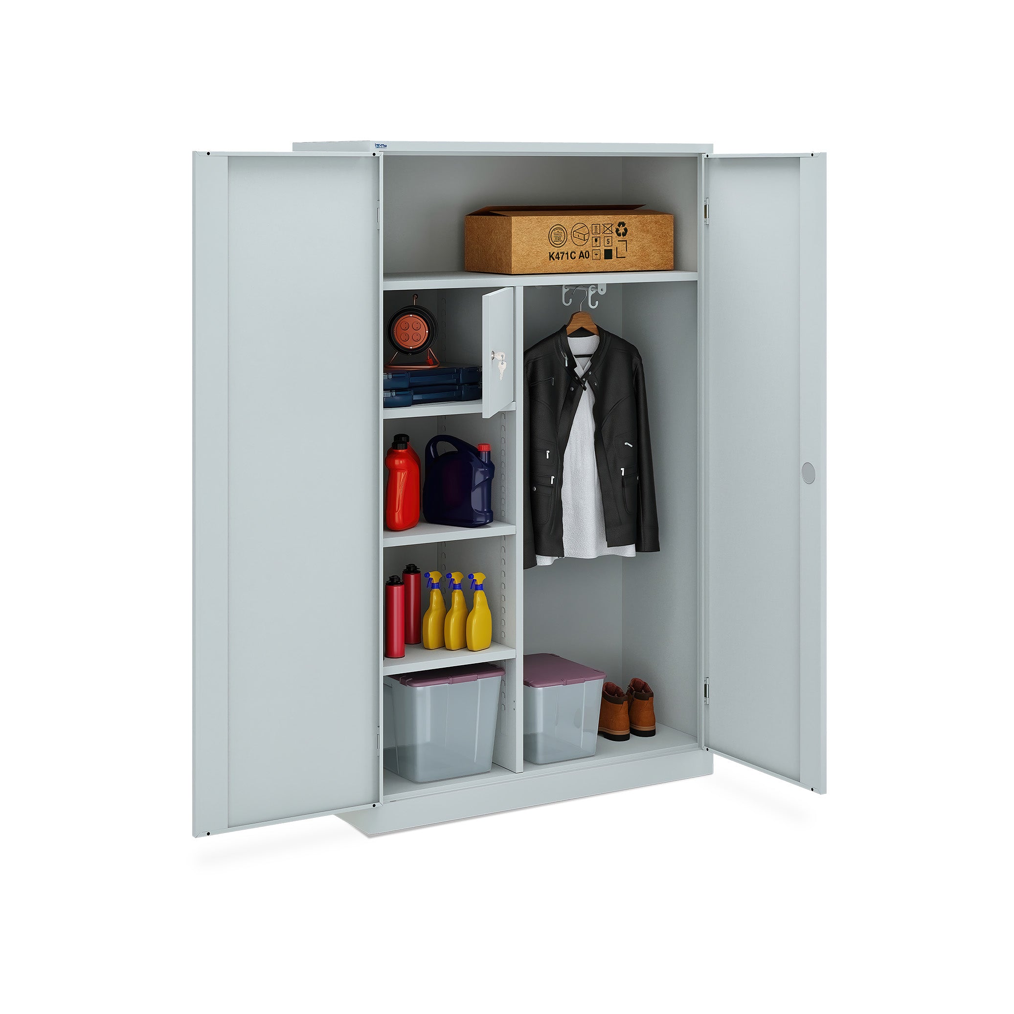 Geräumiger Flügeltürenschrank 1200 × 500 × 1950 mm, kleider- / wäscheschrank, farbe lichtgrau / lichtgrau