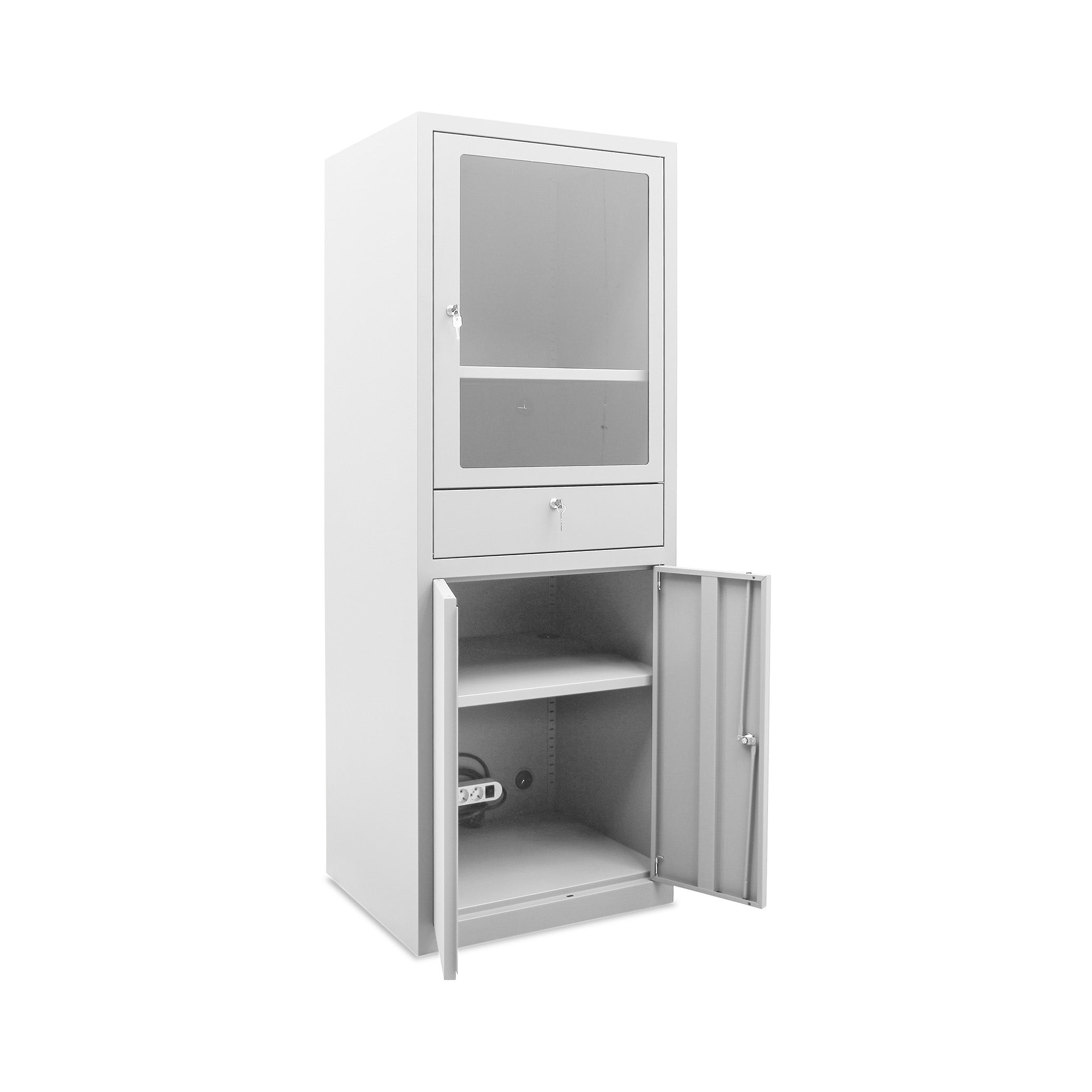 Funktionaler Computerschrank 650 × 550 × 1750 mm, farbe lichtgrau