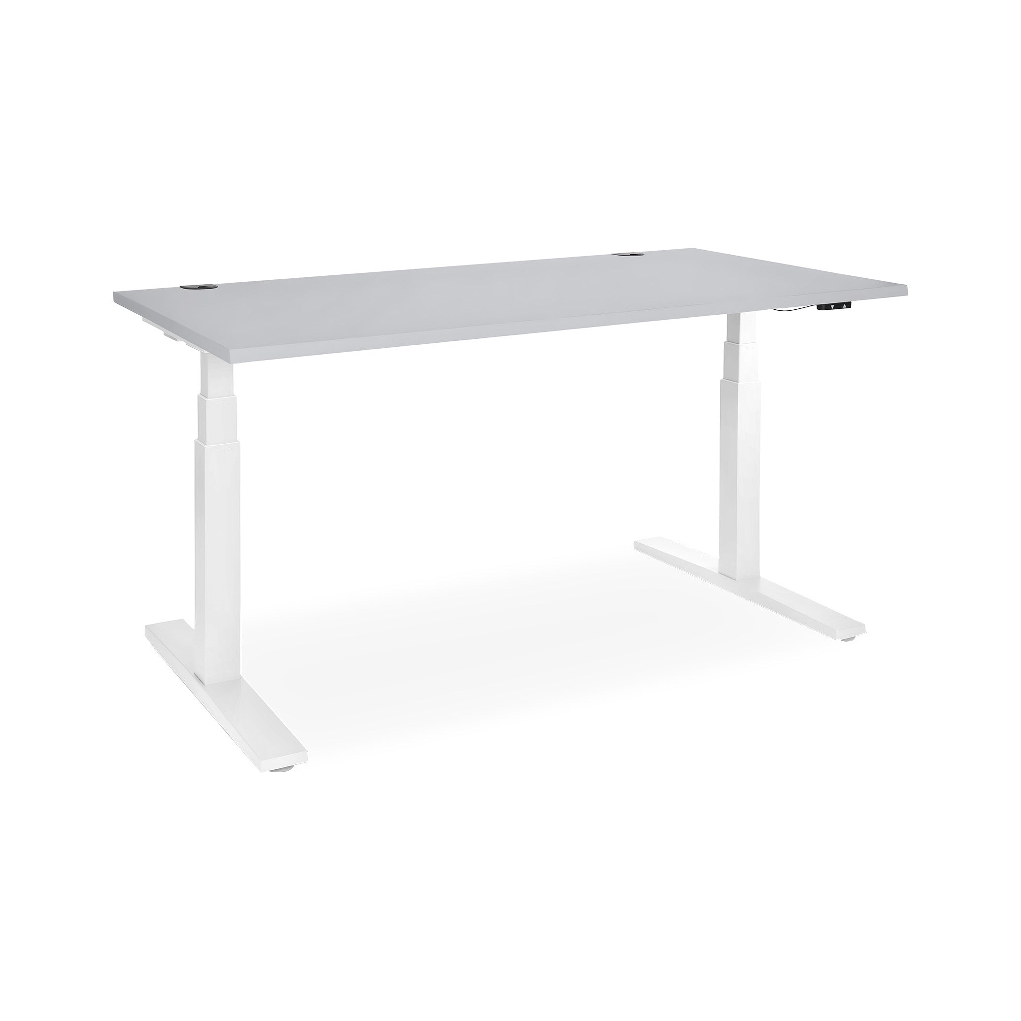 Schreibtisch elektrisch höhenverstellbar 1800 x 800 mm – Höhe 610-1250 mm, Farbe Verkehrsweiß / Grau