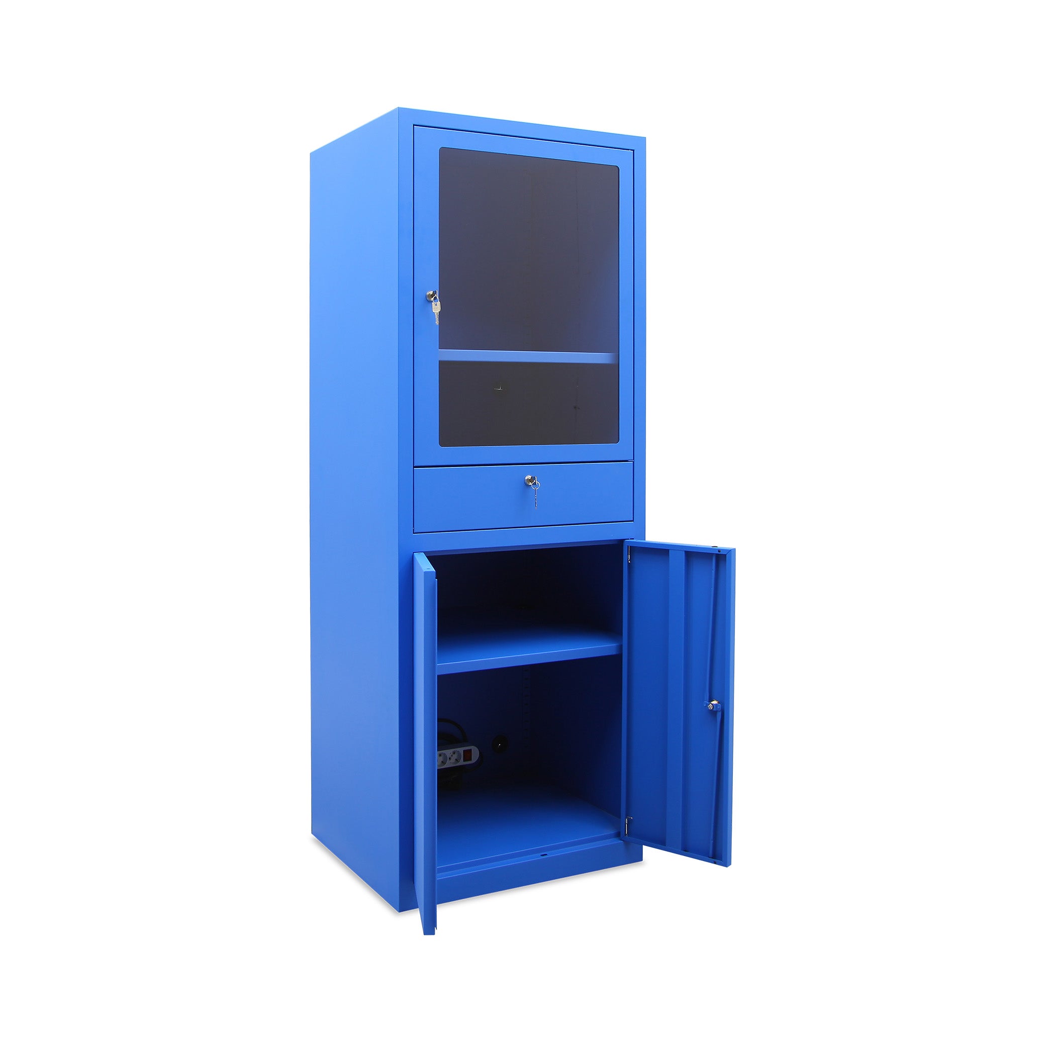 Funktionaler Computerschrank 650 × 550 × 1750 mm, farbe enzianblau