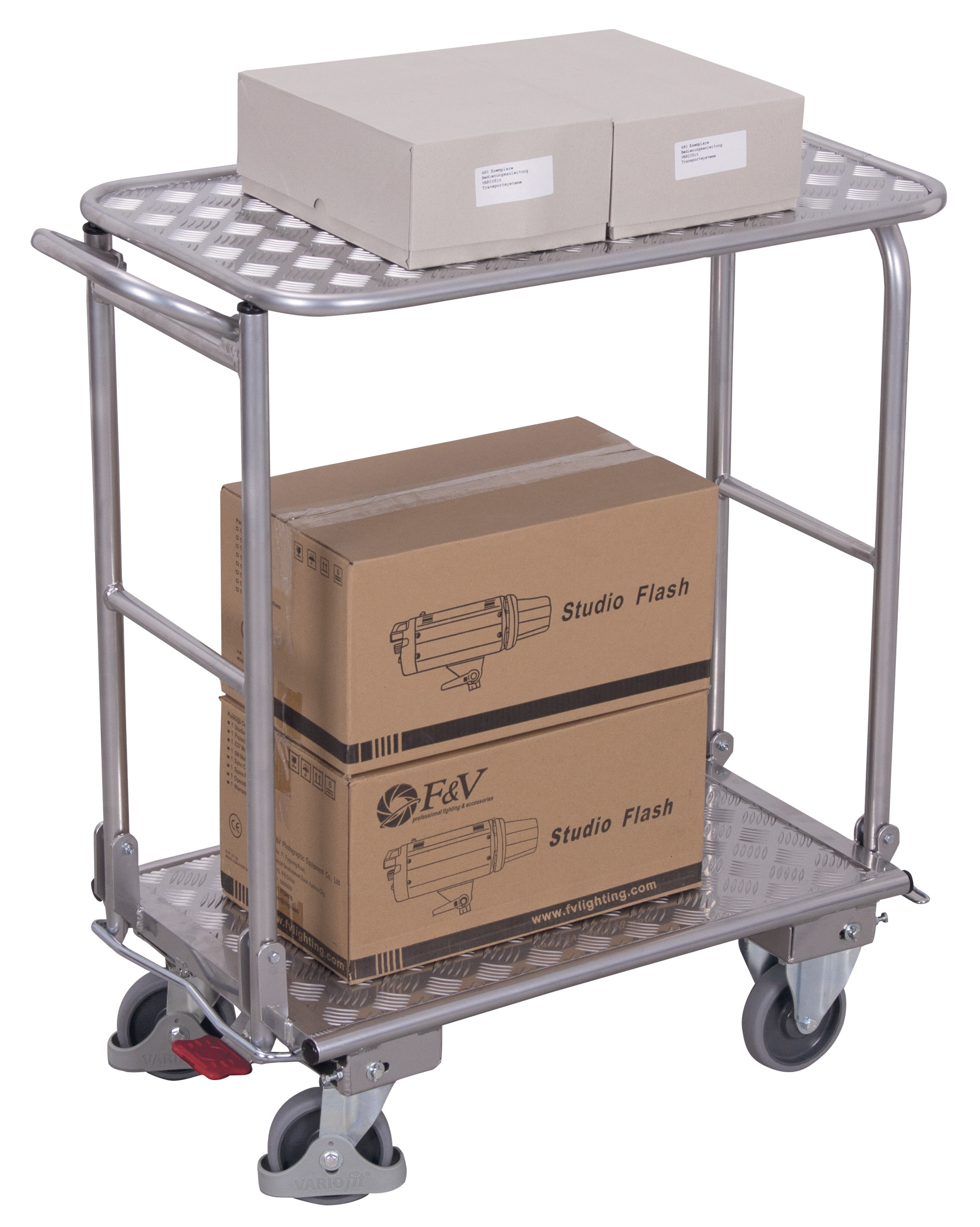 Kompakter Aluminium Klappbügelwagen mit 2 Etagen 890 × 450 mm mit Riffelblech-Ladeflächen, 150 kg Traglast, ideal für Lager & Werkstatt