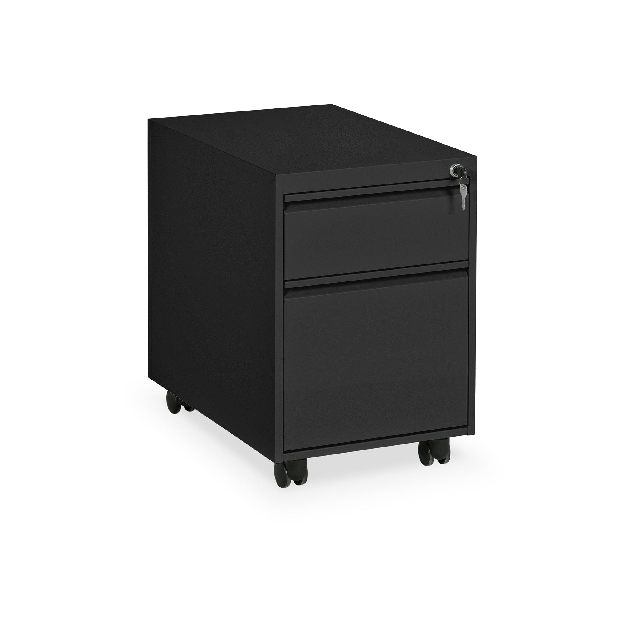 Rollcontainer aus Metall mit 2 Schubladen, 390 × 560 mm, 600 mm tief, Dekor Tiefschwarz/Tiefschwarz – ideal für Büro & Homeoffice Rollcontainer aus Metall mit 2 Schubladen, 390 × 560 mm, 600 mm tief, Dekor Tiefschwarz/Tiefschwarz – ideal für Büro & Homeoffice
