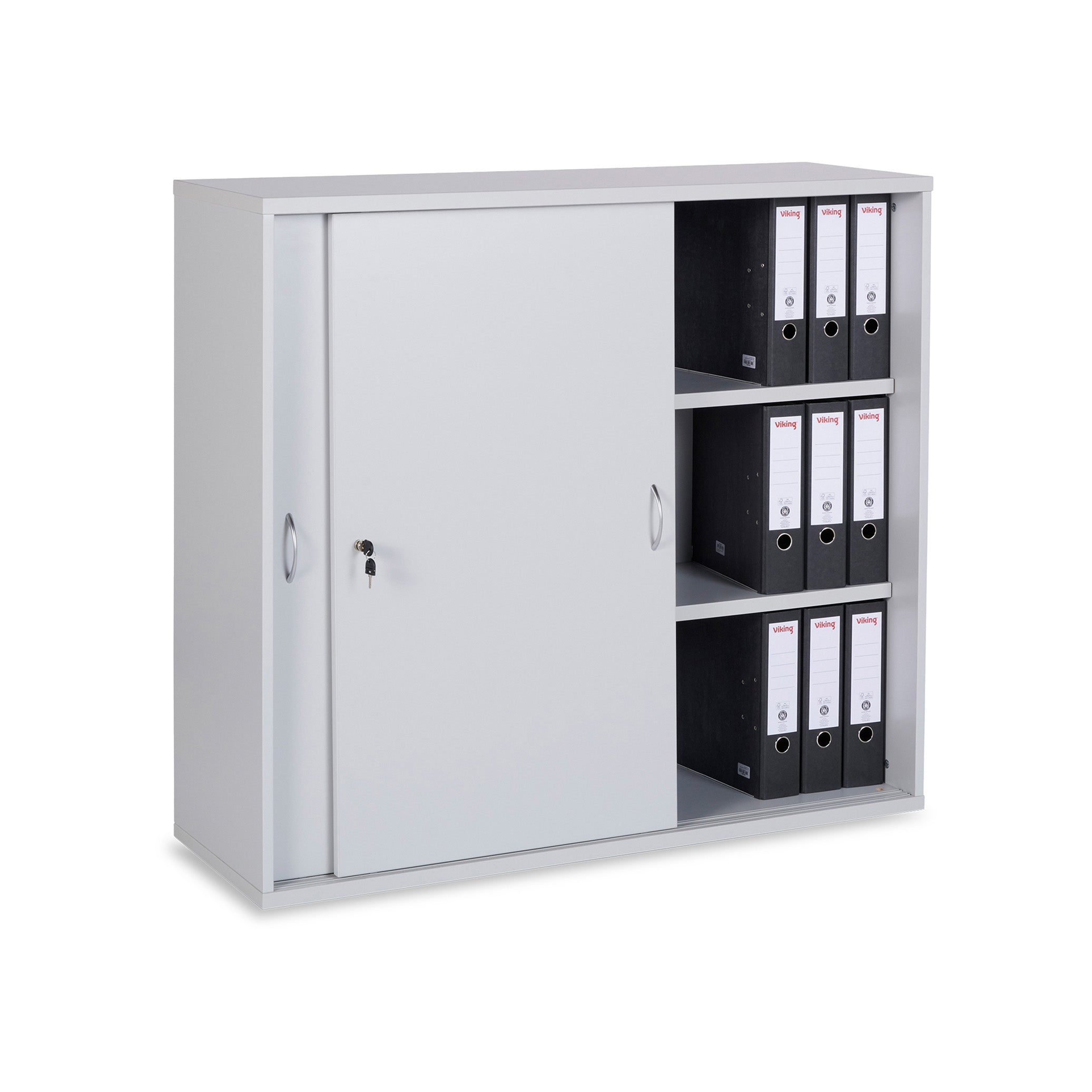 Mittelhoher Schiebetürenschrank 1200 × 400 × 1095 mm, 3 Ordnerhöhen, Farbe Grau/Grau