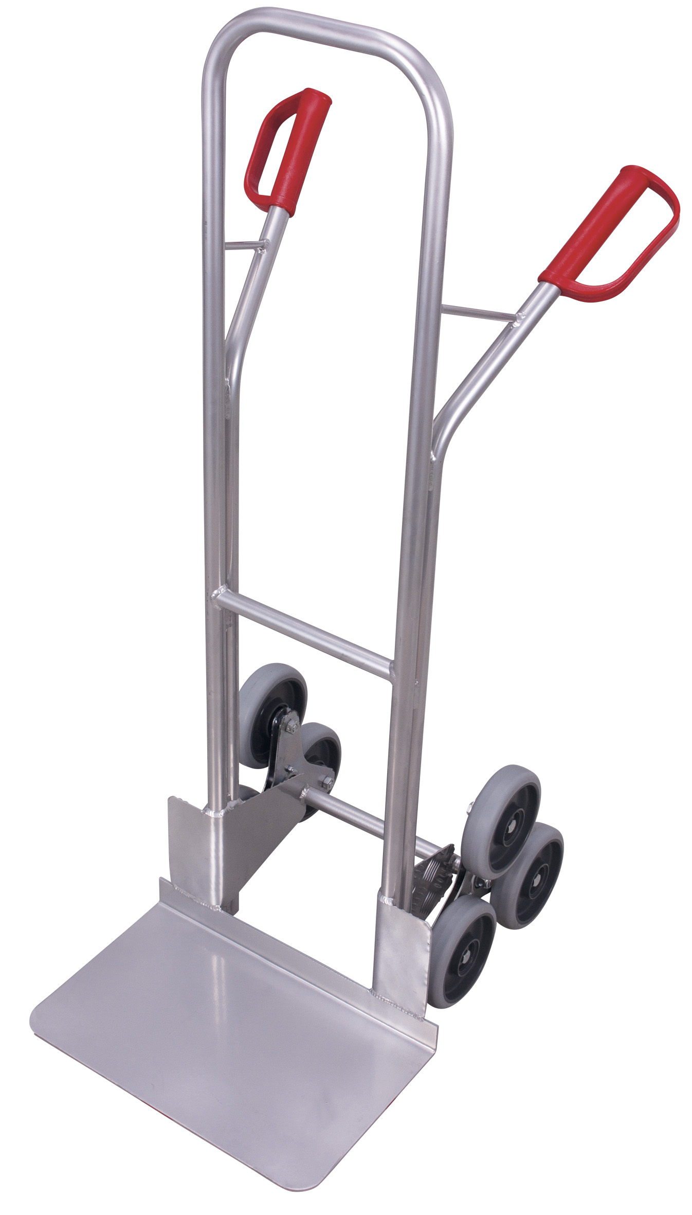 Praktische Aluminium-Treppenkarre 620 × 675 × 1310 mm mit dreiarmigen Radsternen, Radsatz aus TPE Praktische Aluminium-Treppenkarre 620 × 675 × 1310 mm mit dreiarmigen Radsternen, Radsatz aus TPE