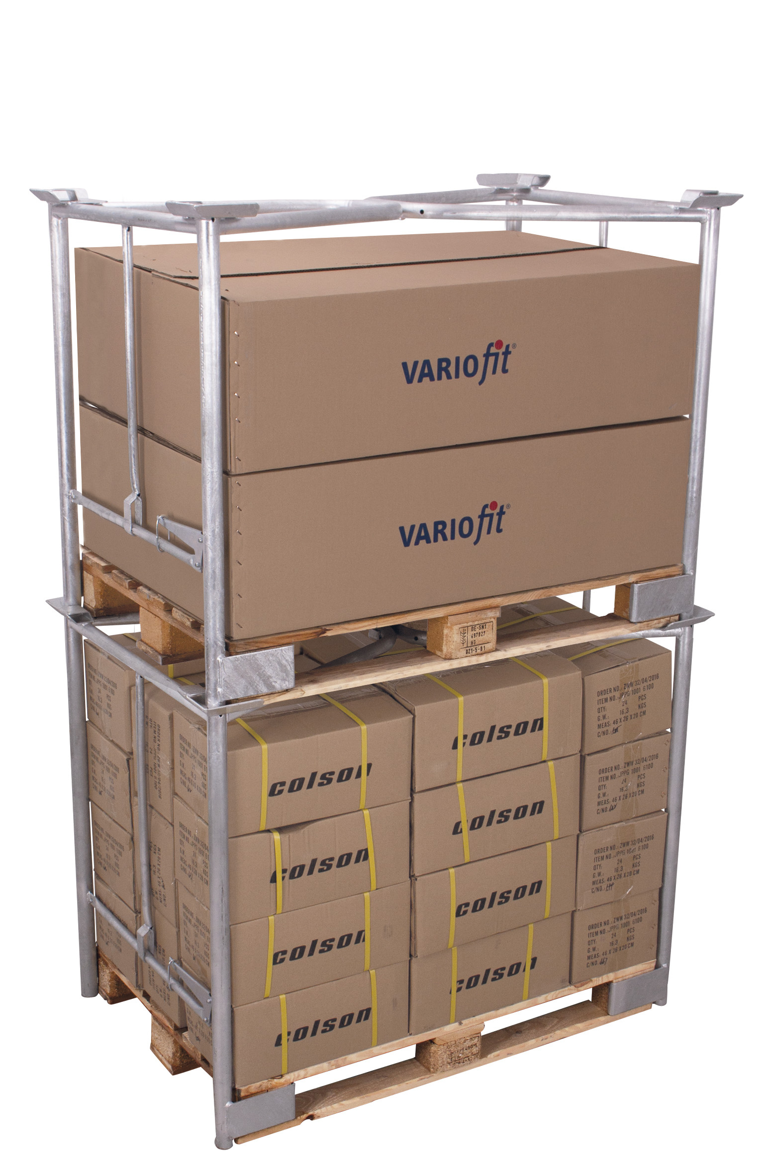 Strapazierfähiger Palettenaufsatz Typ 65K, verzinkt, 1200 × 1000 mm, 1600 mm Höhe, 750 kg Auflast, ideal für Lager & Transport