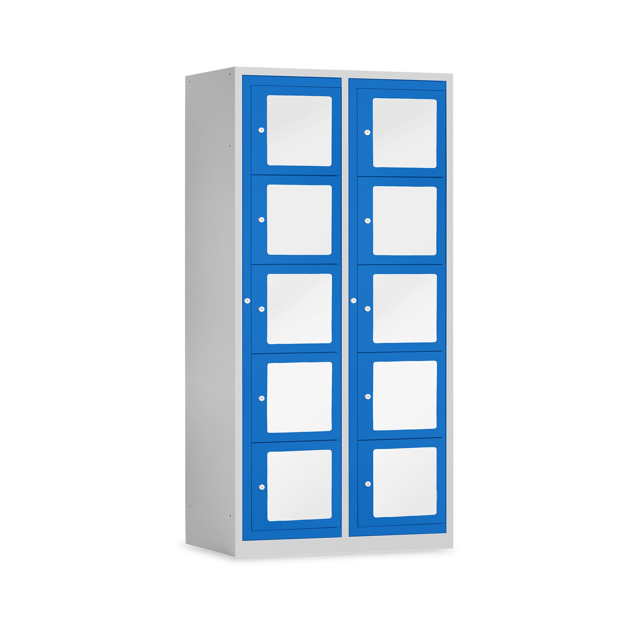 Schliessfachschrank mit Sichtfenster 2 Abteile 800 mm breit Lichtgrau Enzianblau Modern und sicher