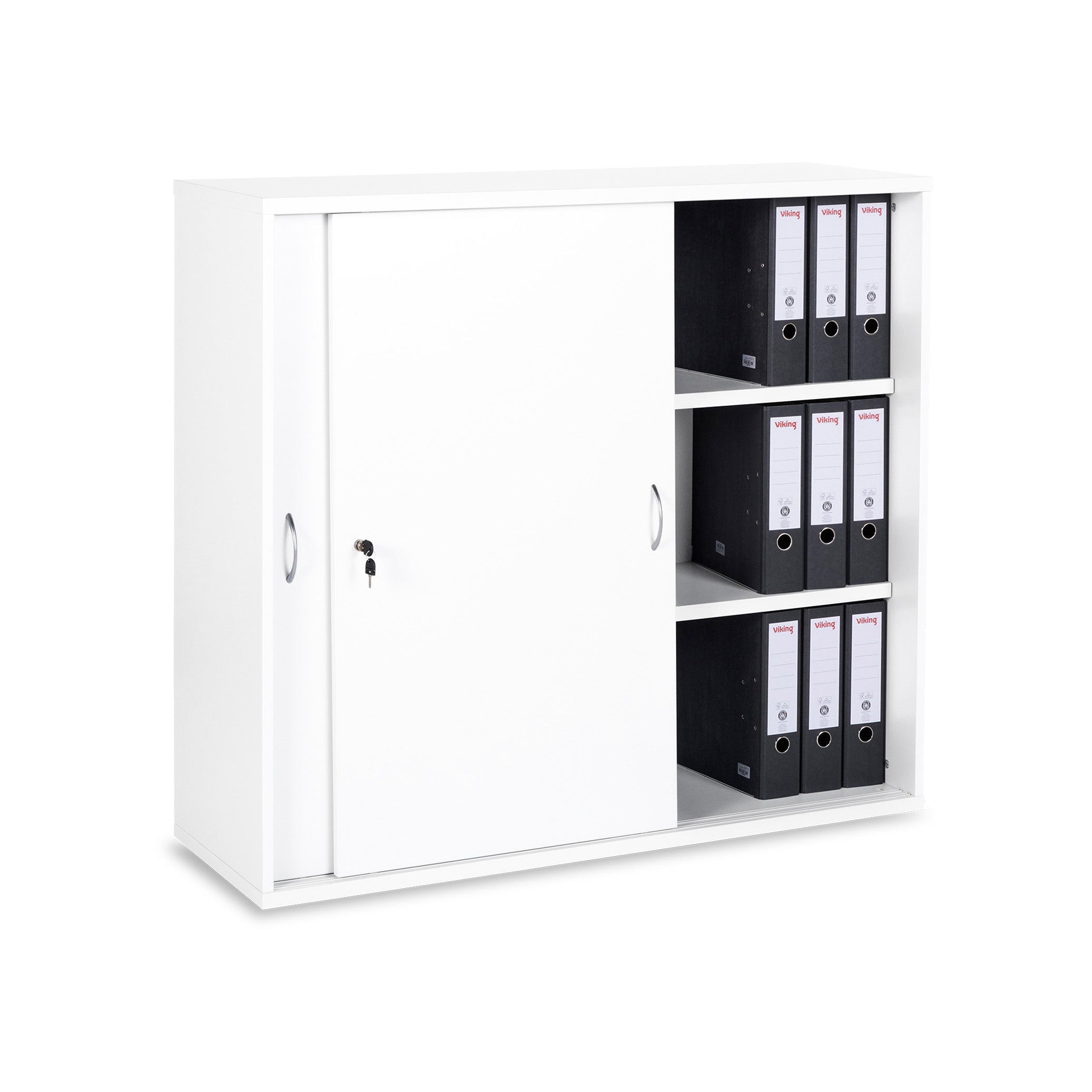 Praktischer Schiebetürenschrank 1200 × 400 × 1095 mm, 3 Ordnerhöhen, Farbe Weiß/Weiß Praktischer Schiebetürenschrank 1200 × 400 × 1095 mm, 3 Ordnerhöhen, Farbe Weiß/Weiß