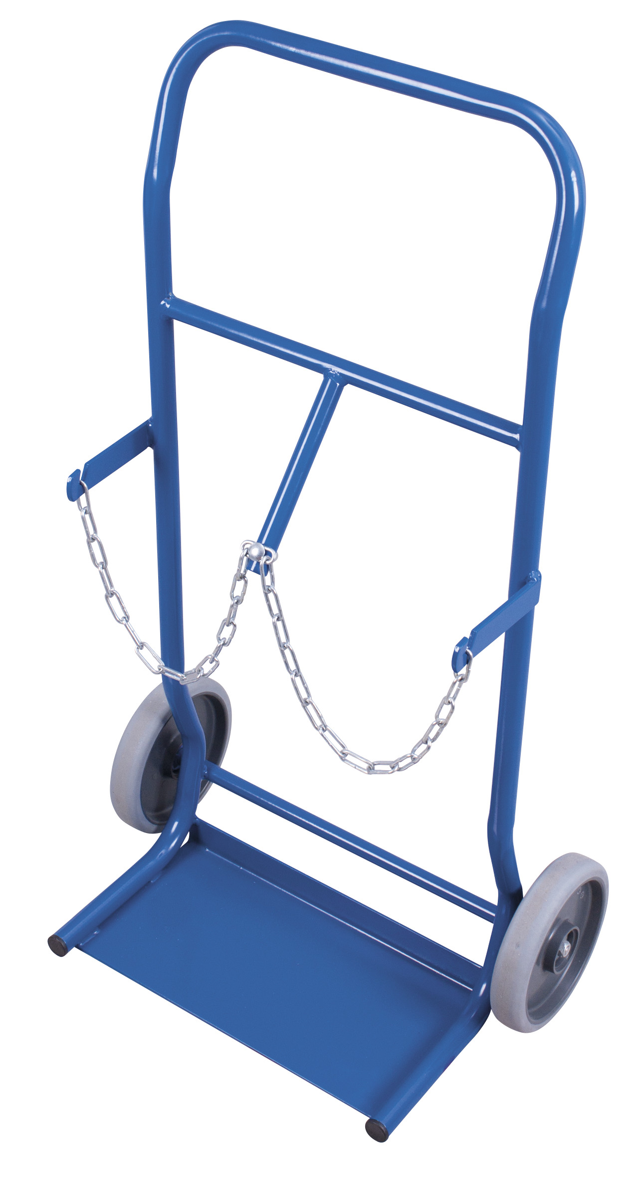 Kompakte Stahlflaschenkarre 565 × 370 × 1045 mm für 2 Flaschen à 10 Liter, RAL 5010, ideal für sicheren Transport Kompakte Stahlflaschenkarre 565 × 370 × 1045 mm für 2 Flaschen à 10 Liter, RAL 5010, ideal für sicheren Transport