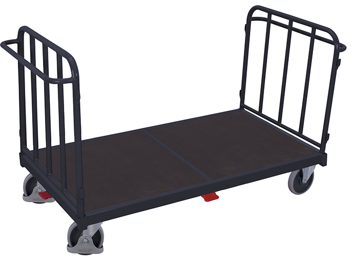 Geräumiger Doppel-Stirnwandwagen mit senkrechten Streben, 500 kg Traglast, 1575 × 900 × 1105 mm, RAL 7016 Geräumiger Doppel-Stirnwandwagen mit senkrechten Streben, 500 kg Traglast, 1875 × 900 × 1105 mm, RAL 7016